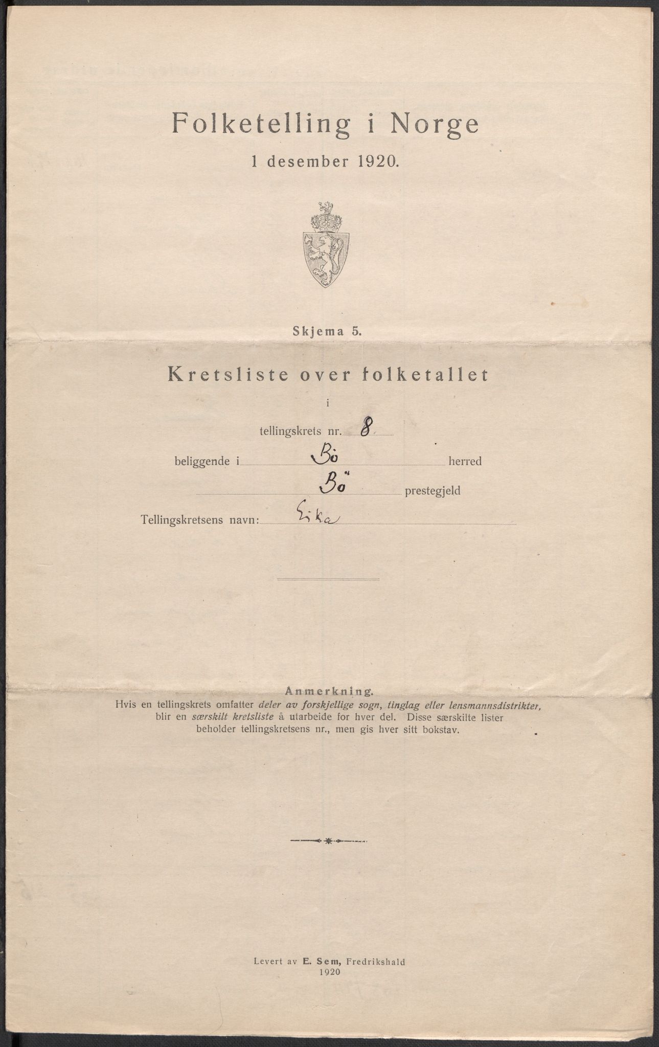 SAKO, 1920 census for Bø (Telemark), 1920, p. 26