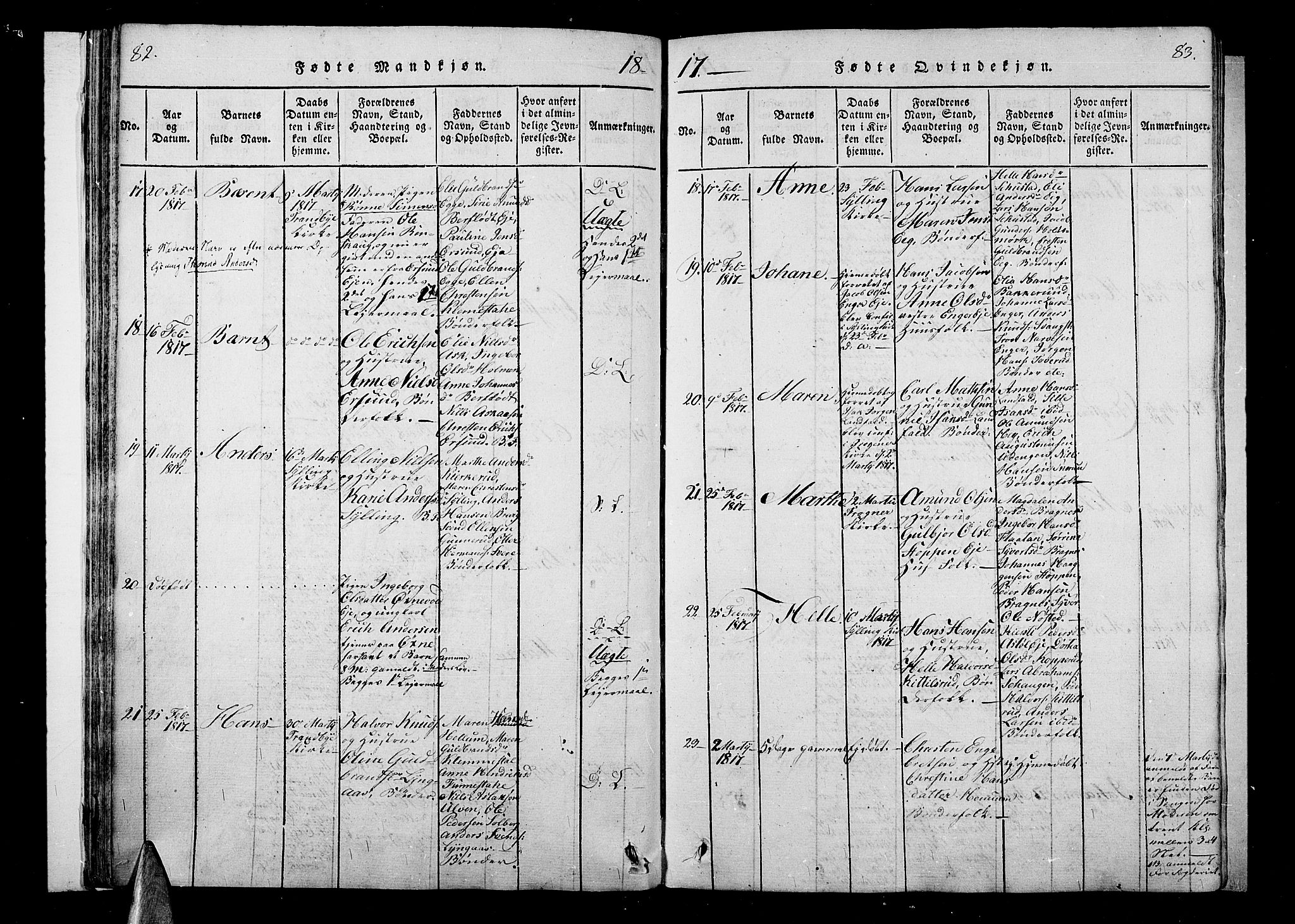 Lier kirkebøker, AV/SAKO-A-230/F/Fa/L0008: Parish register (official) no. I 8, 1813-1825, p. 82-83