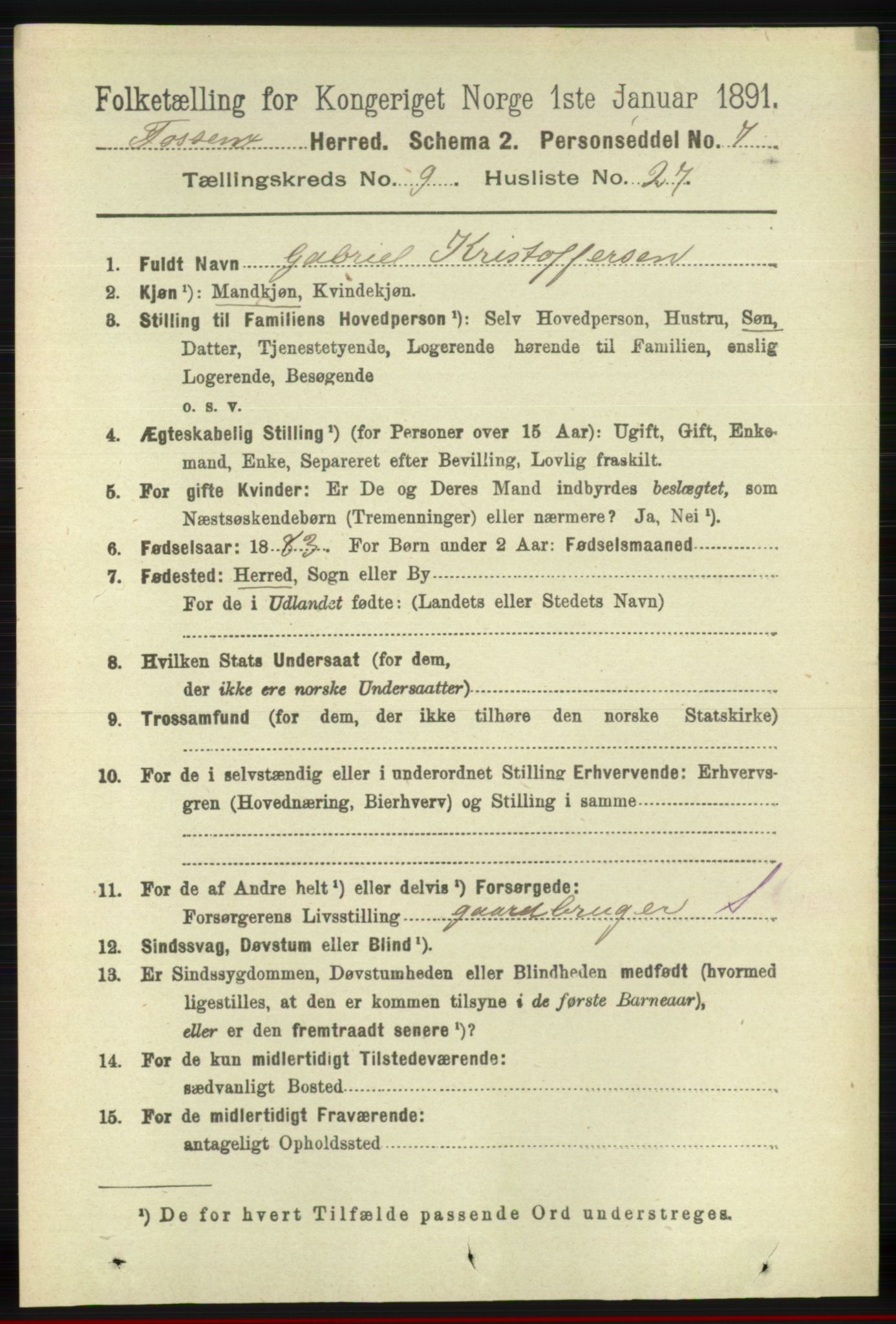 RA, 1891 census for 1129 Forsand, 1891, p. 1639