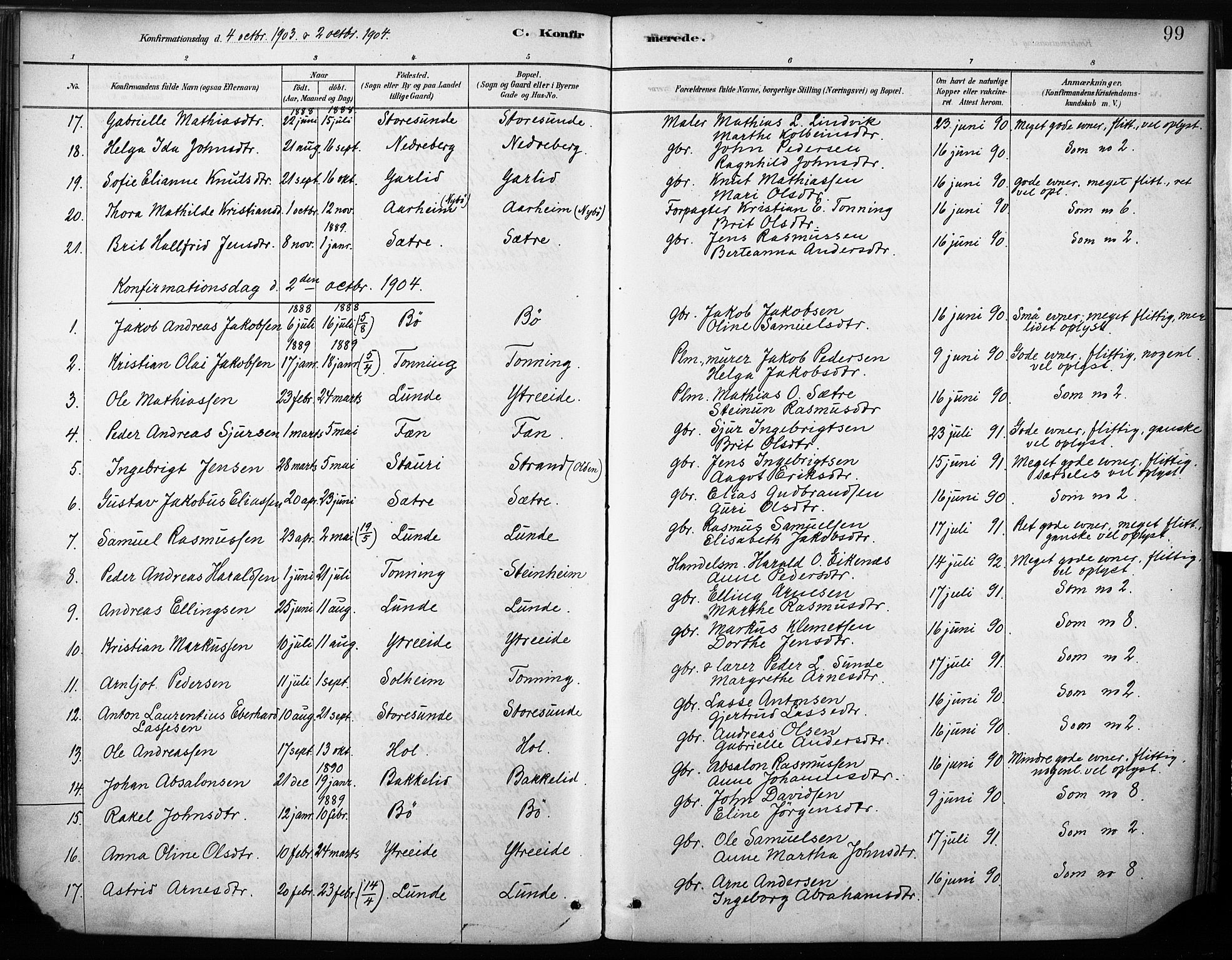 Stryn Sokneprestembete, AV/SAB-A-82501: Parish register (official) no. B 1, 1878-1907, p. 99