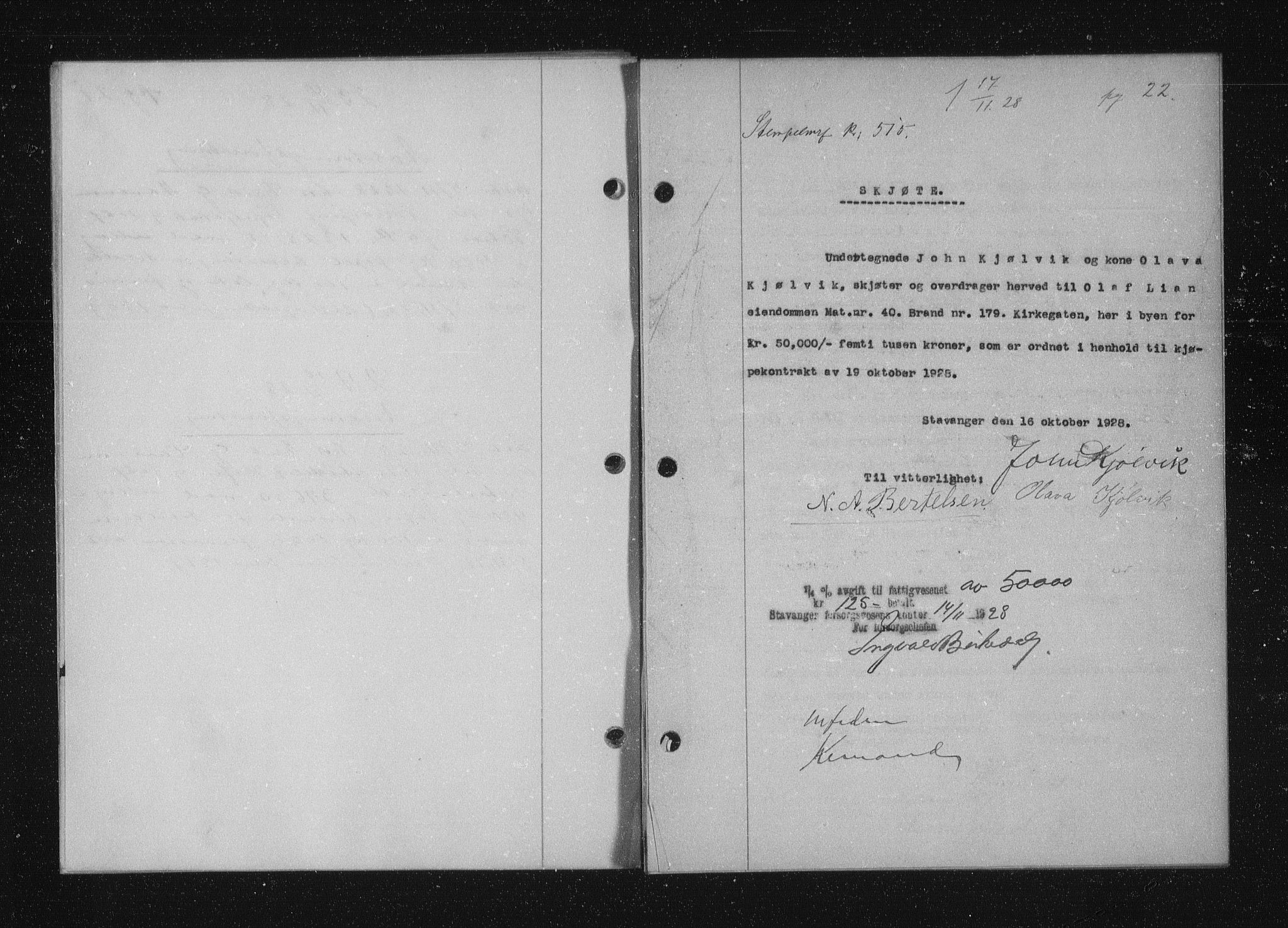 Stavanger byfogd, SAST/A-101408/001/4/41/410/410BB/L0055: Mortgage book no. 43, 1928-1929, Deed date: 17.11.1928