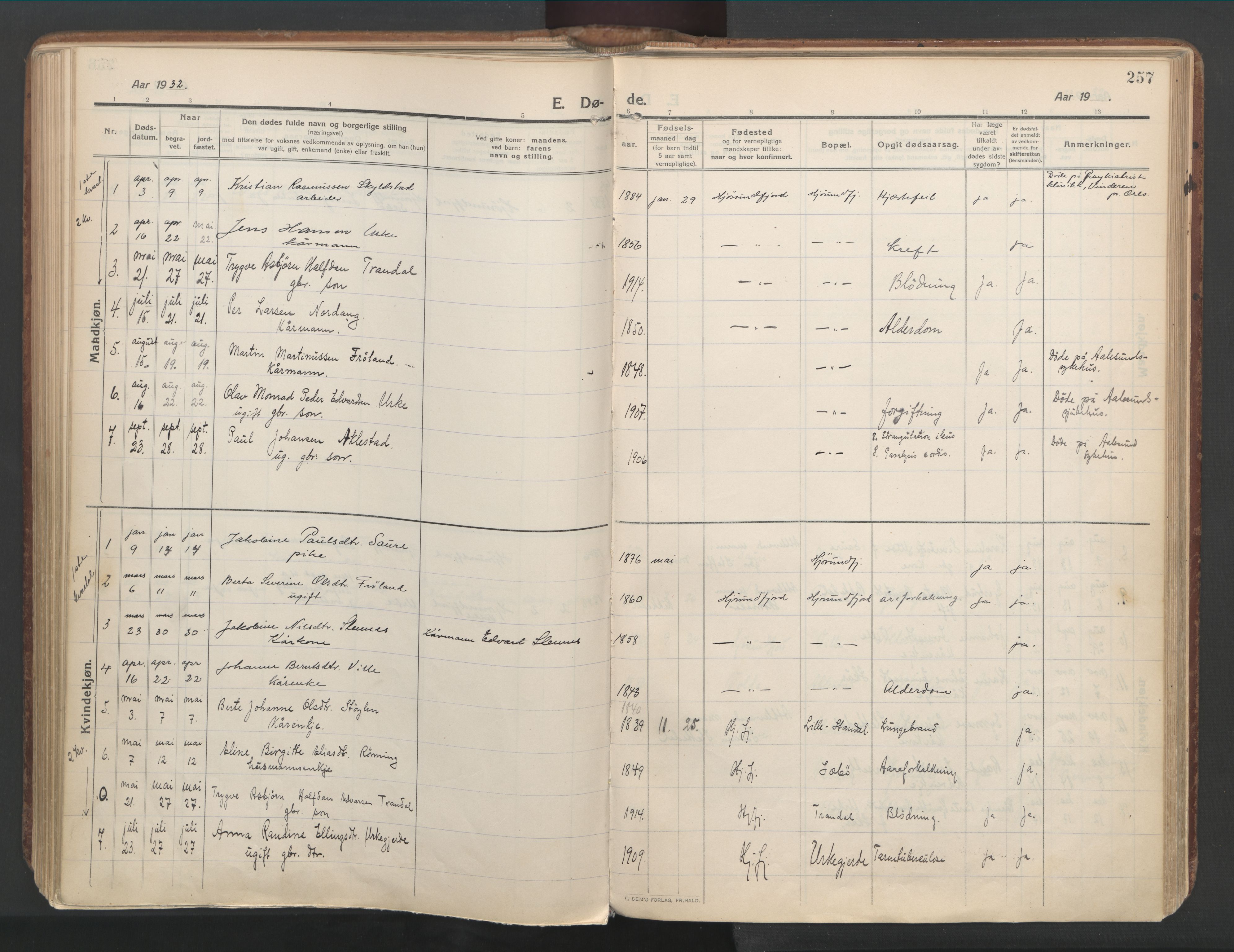 Ministerialprotokoller, klokkerbøker og fødselsregistre - Møre og Romsdal, AV/SAT-A-1454/515/L0212: Parish register (official) no. 515A08, 1911-1935, p. 257