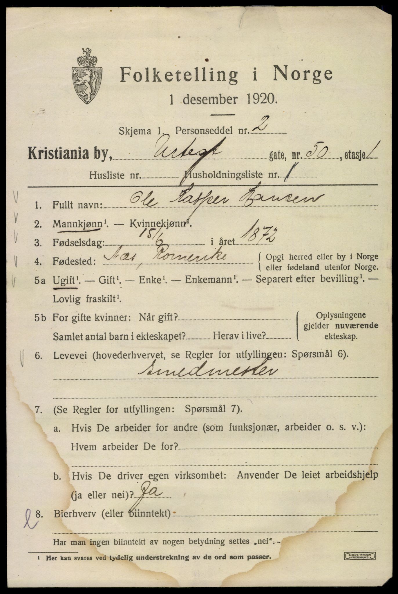 SAO, 1920 census for Kristiania, 1920, p. 623973