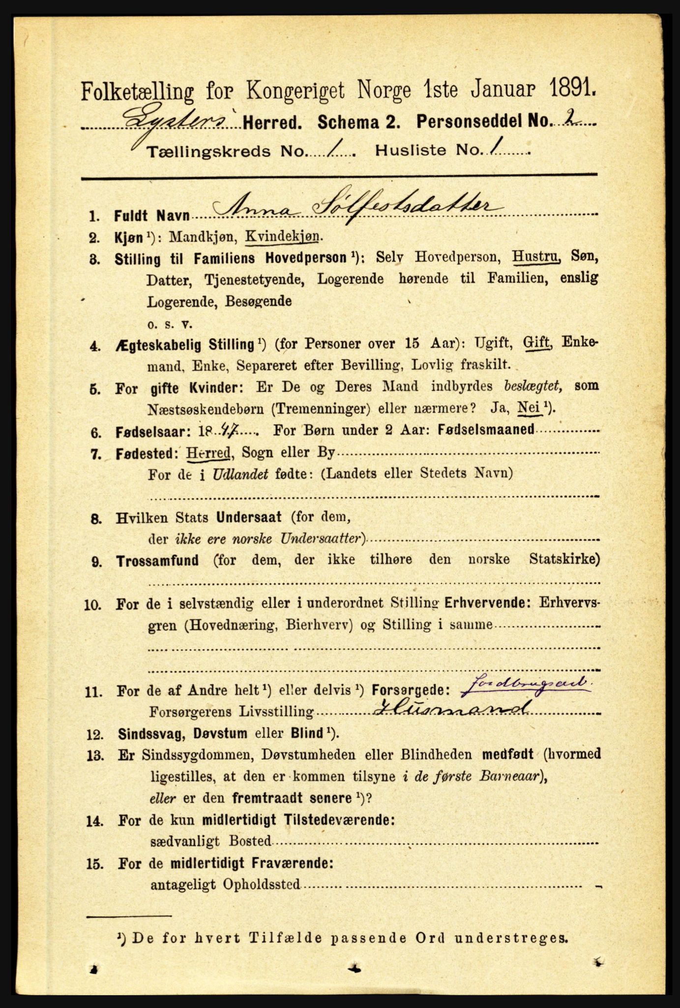 RA, 1891 census for 1426 Luster, 1891, p. 153