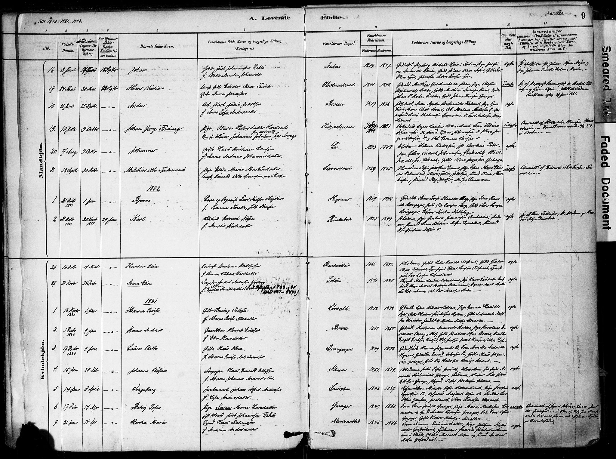 Botne kirkebøker, SAKO/A-340/F/Fa/L0007: Parish register (official) no. I 7, 1878-1910, p. 9