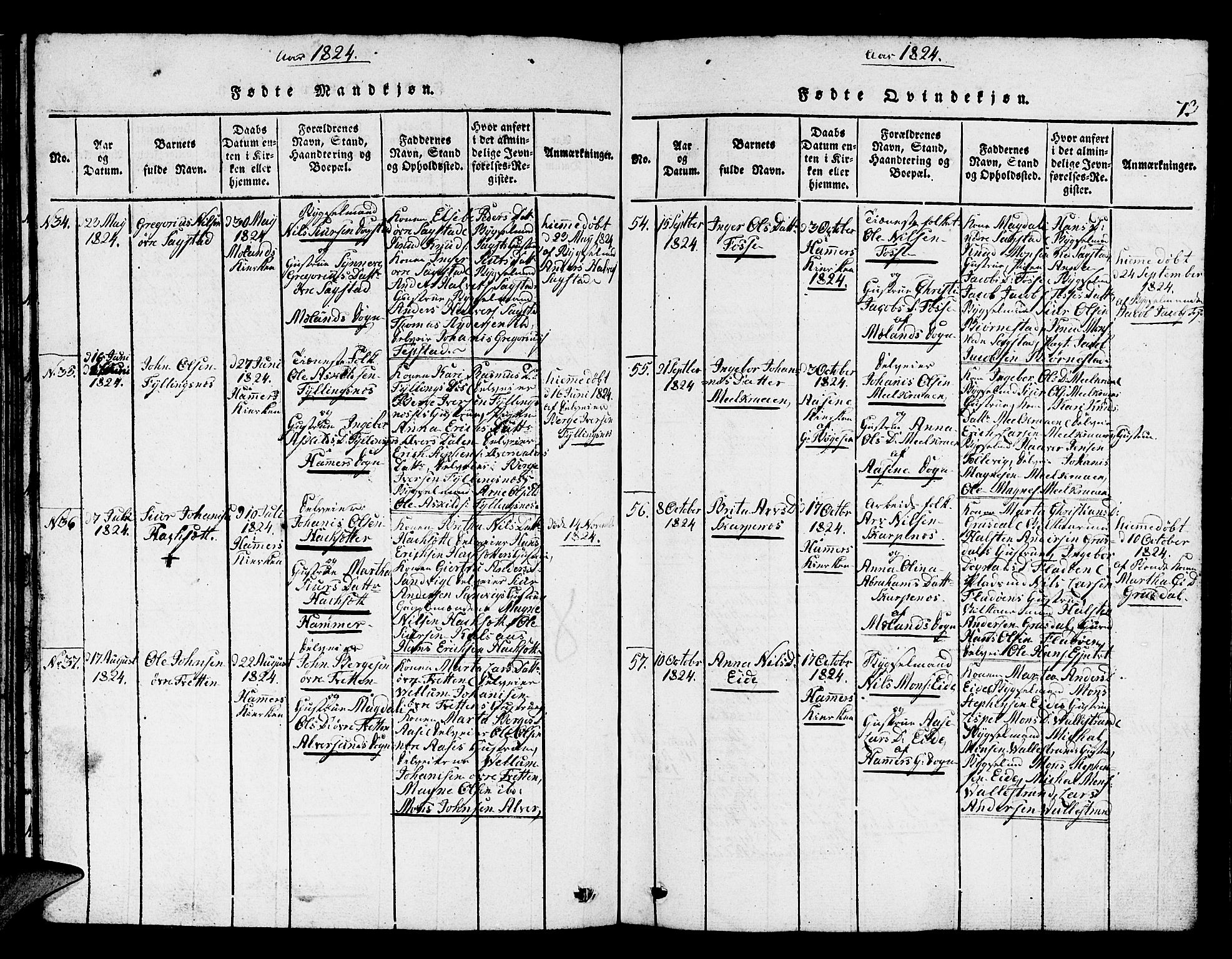 Hamre sokneprestembete, SAB/A-75501/H/Ha/Hab: Parish register (copy) no. A 1, 1816-1826, p. 73