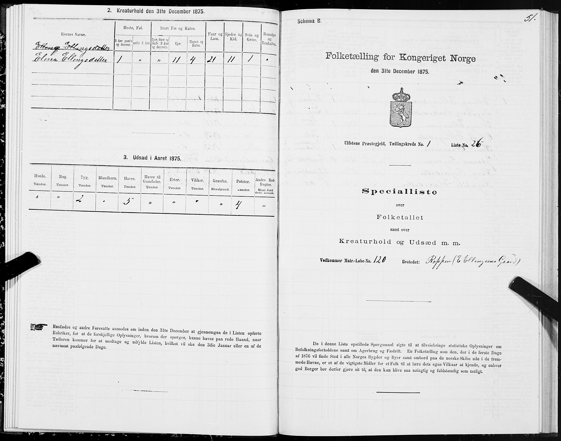 SAT, 1875 census for 1516P Ulstein, 1875, p. 1051