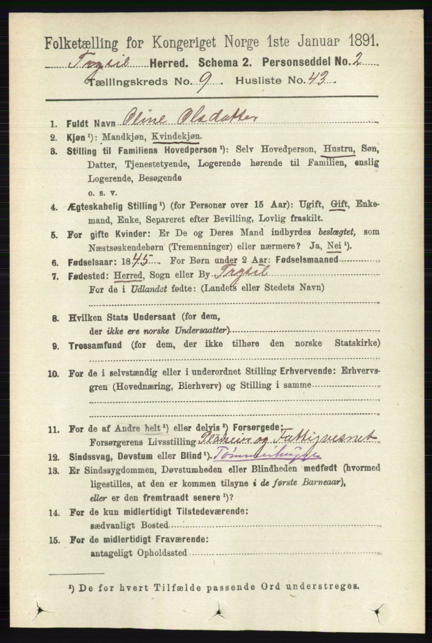 RA, 1891 census for 0428 Trysil, 1891, p. 4464