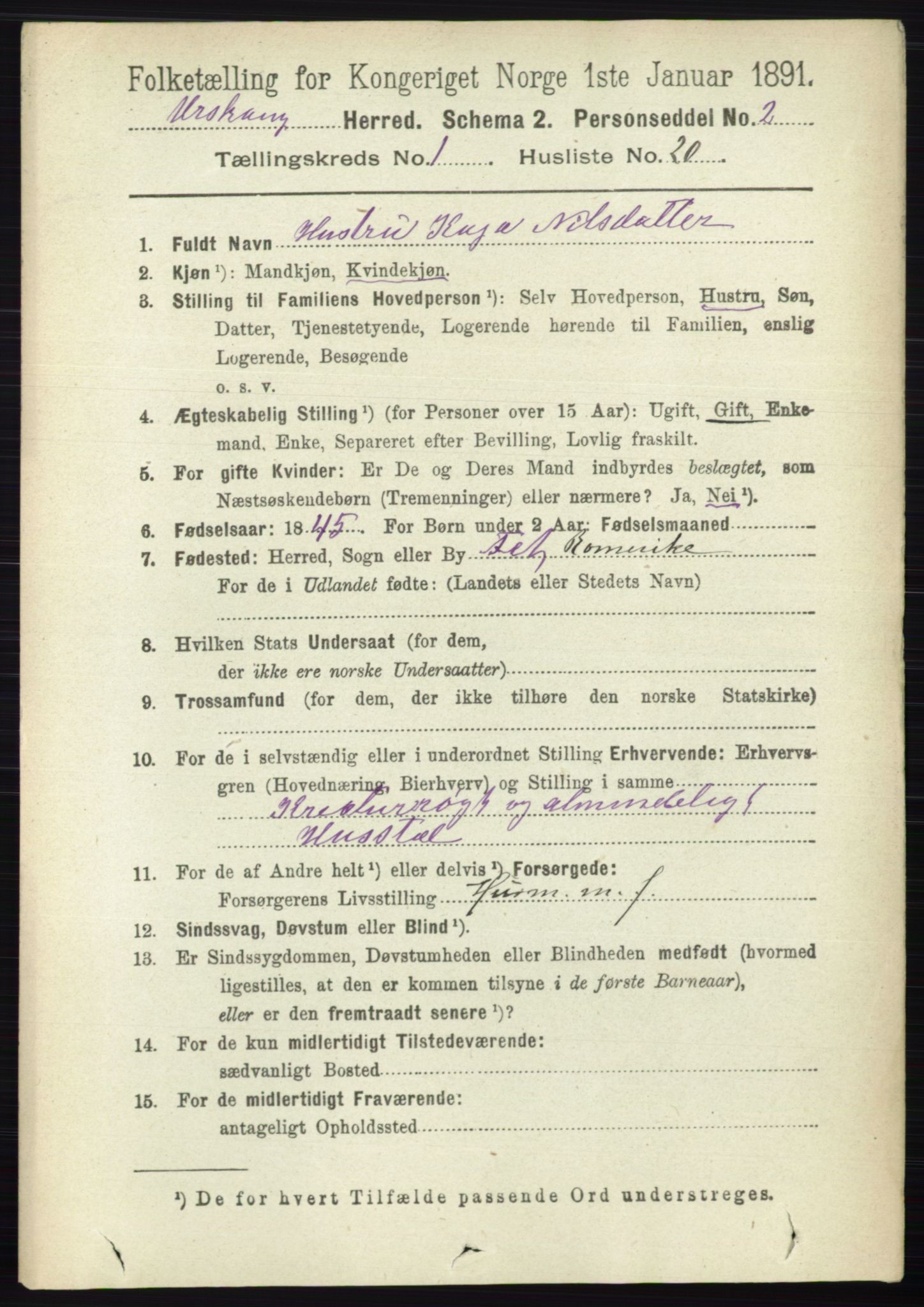 RA, 1891 census for 0224 Aurskog, 1891, p. 155