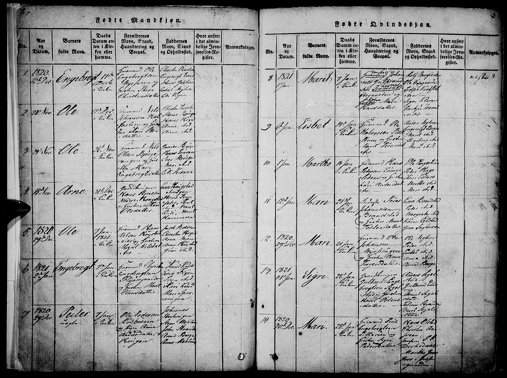 Ringebu prestekontor, SAH/PREST-082/H/Ha/Haa/L0004: Parish register (official) no. 4, 1821-1839, p. 2-3