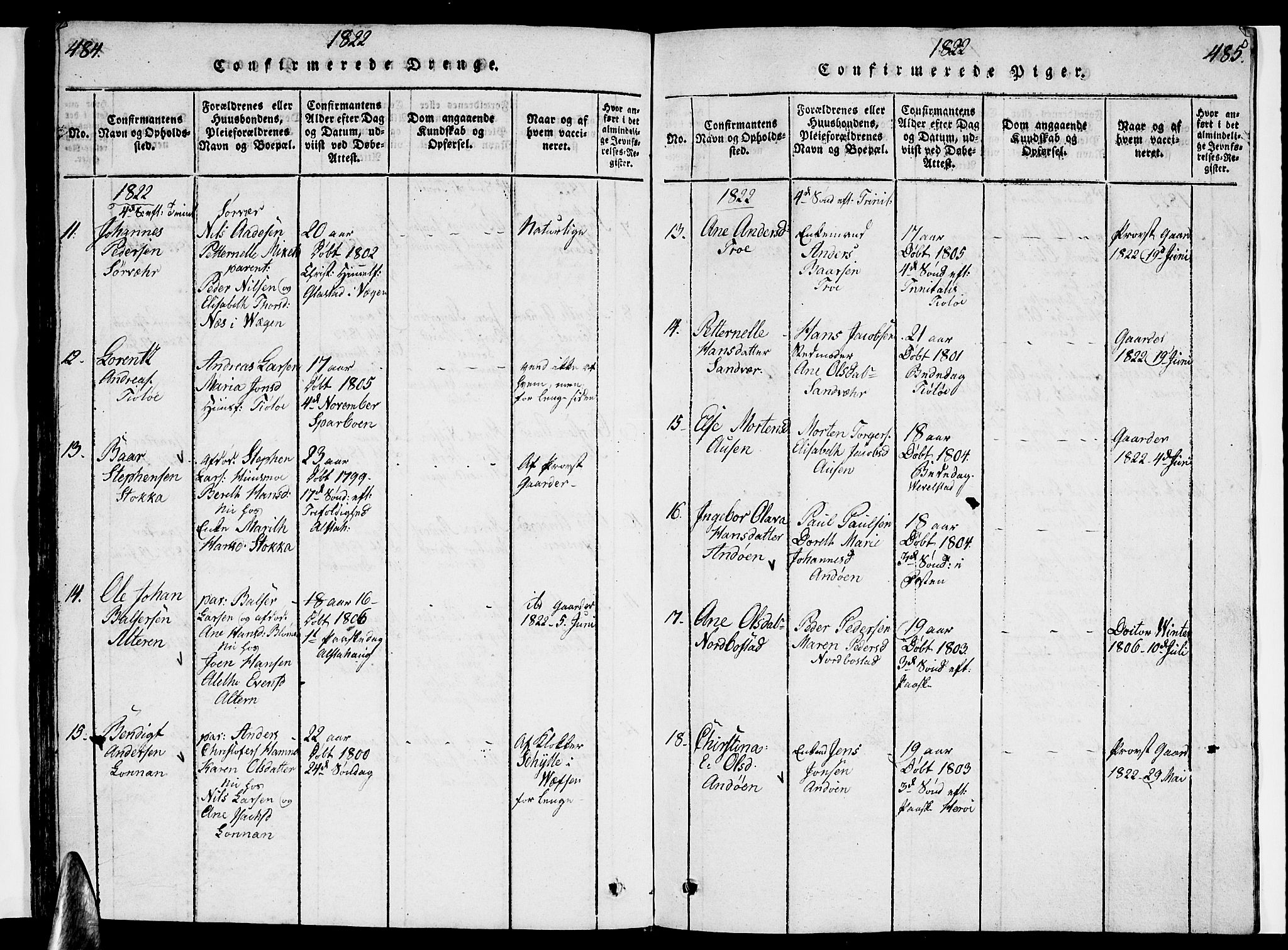 Ministerialprotokoller, klokkerbøker og fødselsregistre - Nordland, AV/SAT-A-1459/830/L0457: Parish register (copy) no. 830C01 /1, 1820-1842, p. 484-485