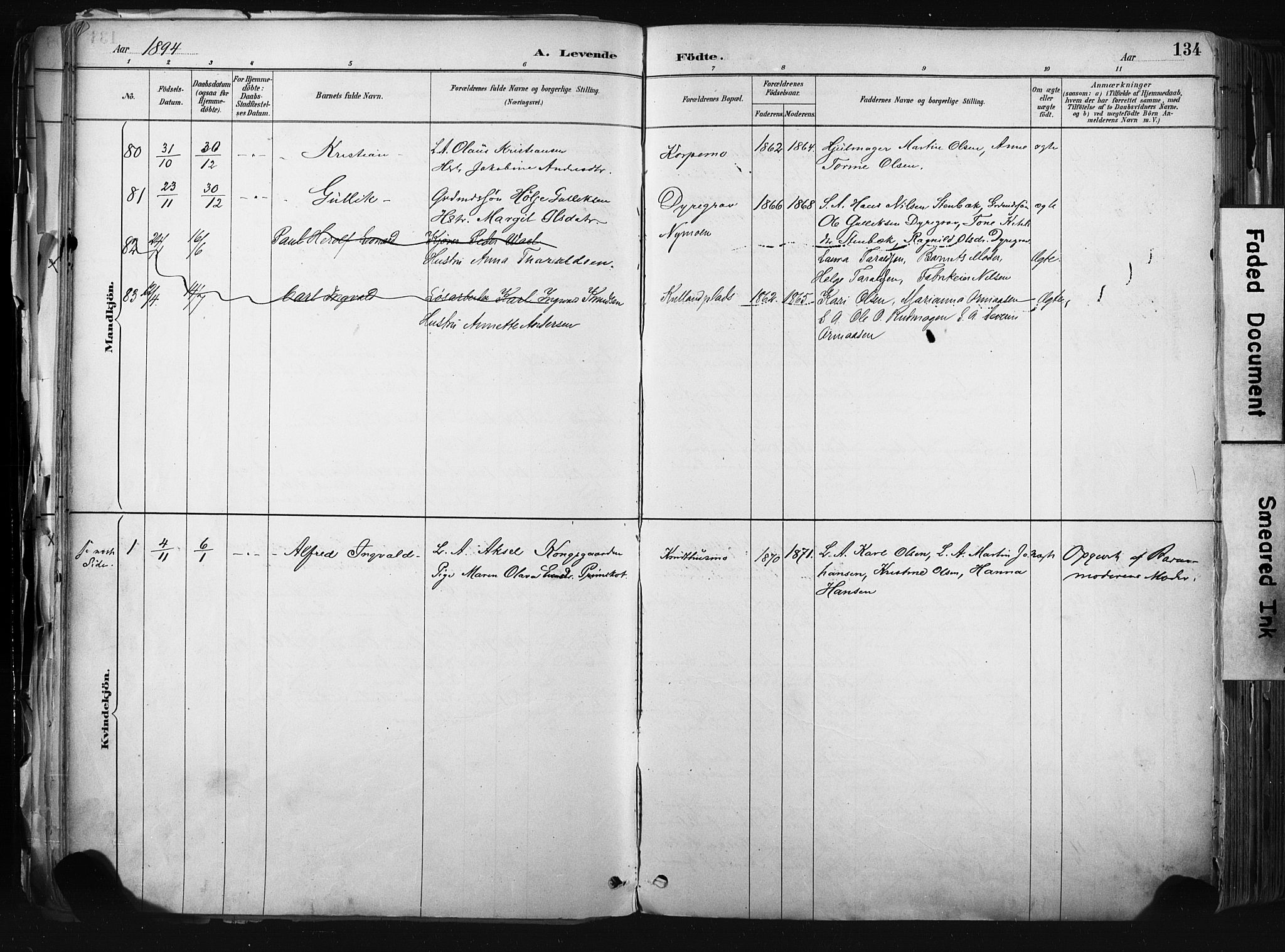 Kongsberg kirkebøker, AV/SAKO-A-22/F/Fb/L0002: Parish register (official) no. II 2, 1886-1896, p. 134