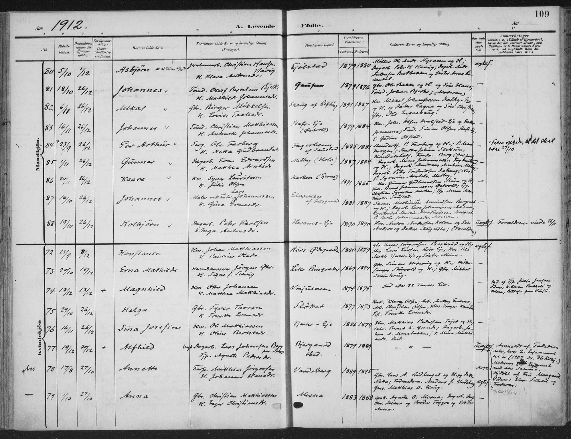 Ringsaker prestekontor, AV/SAH-PREST-014/K/Ka/L0018: Parish register (official) no. 18, 1903-1912, p. 109