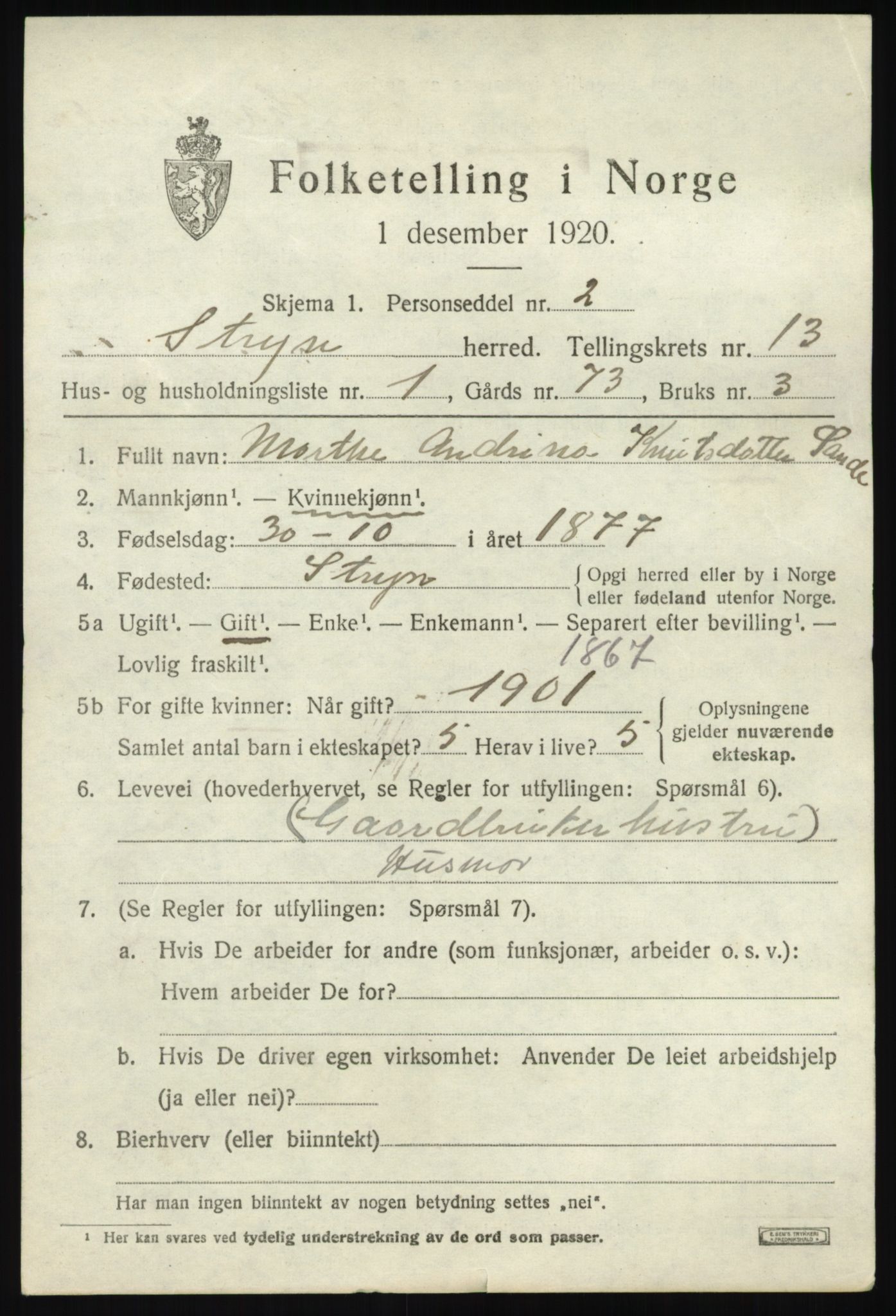 SAB, 1920 census for Stryn, 1920, p. 5676