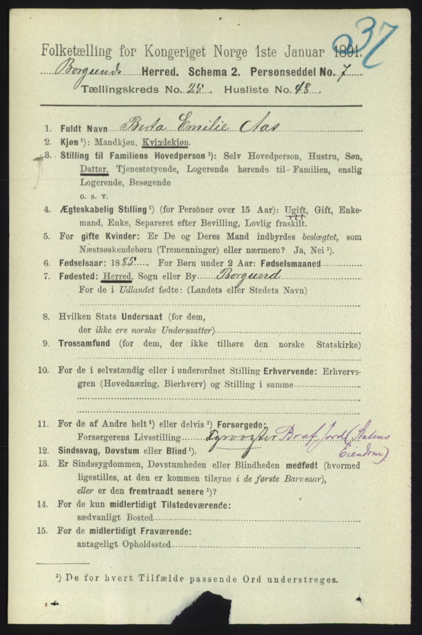 RA, 1891 census for 1531 Borgund, 1891, p. 7575