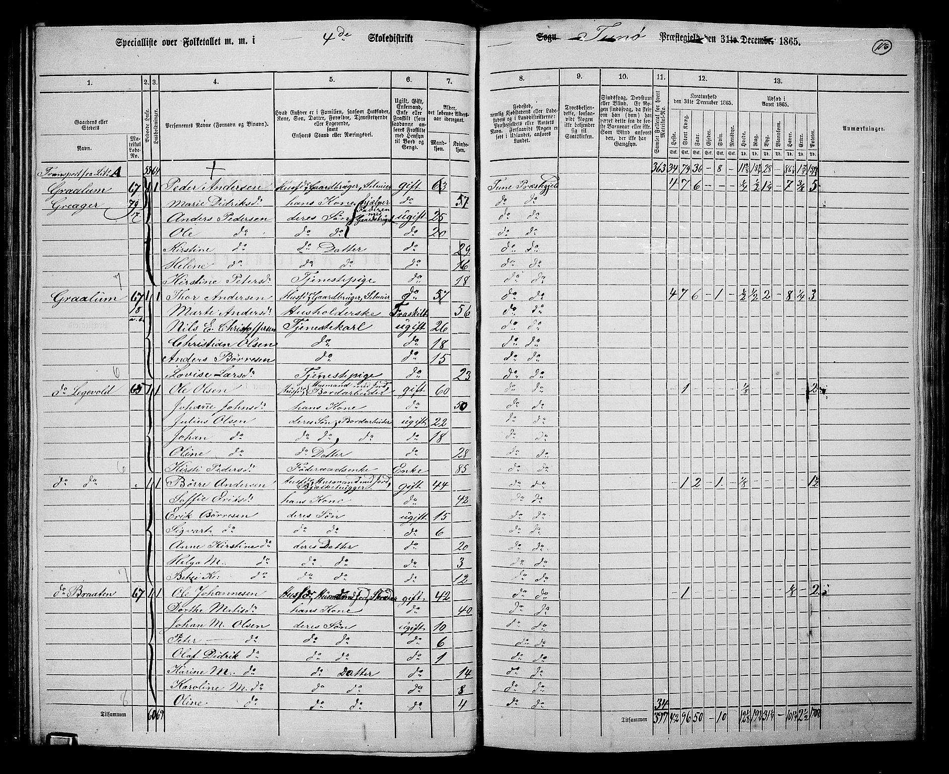 RA, 1865 census for Tune, 1865, p. 109