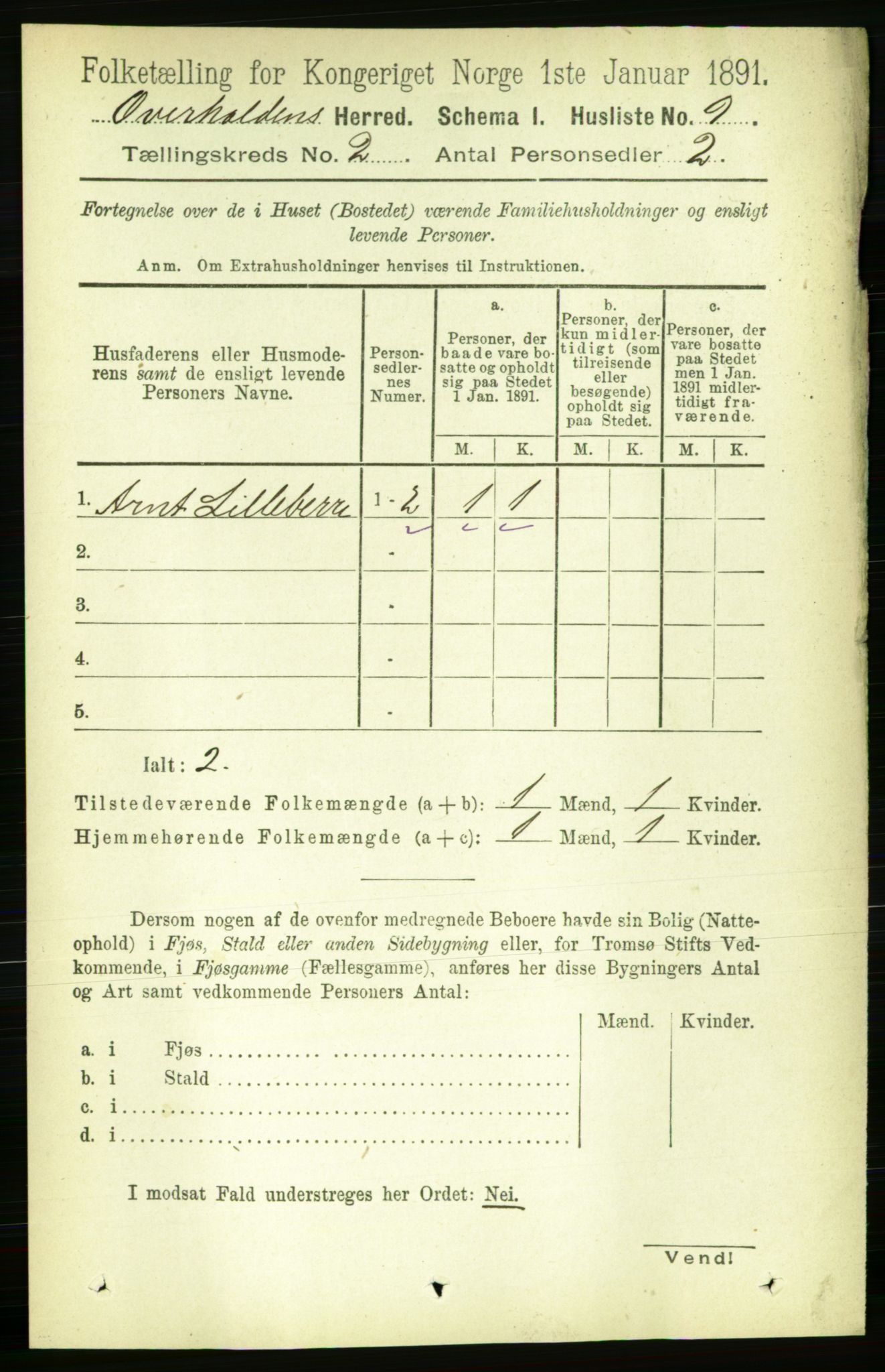 RA, 1891 census for 1744 Overhalla, 1891, p. 408