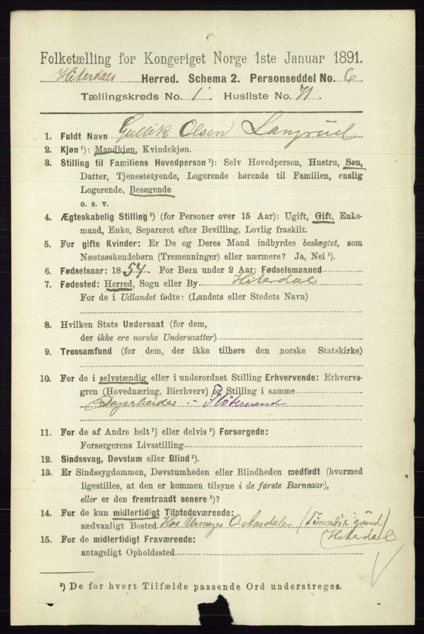 RA, 1891 census for 0823 Heddal, 1891, p. 502