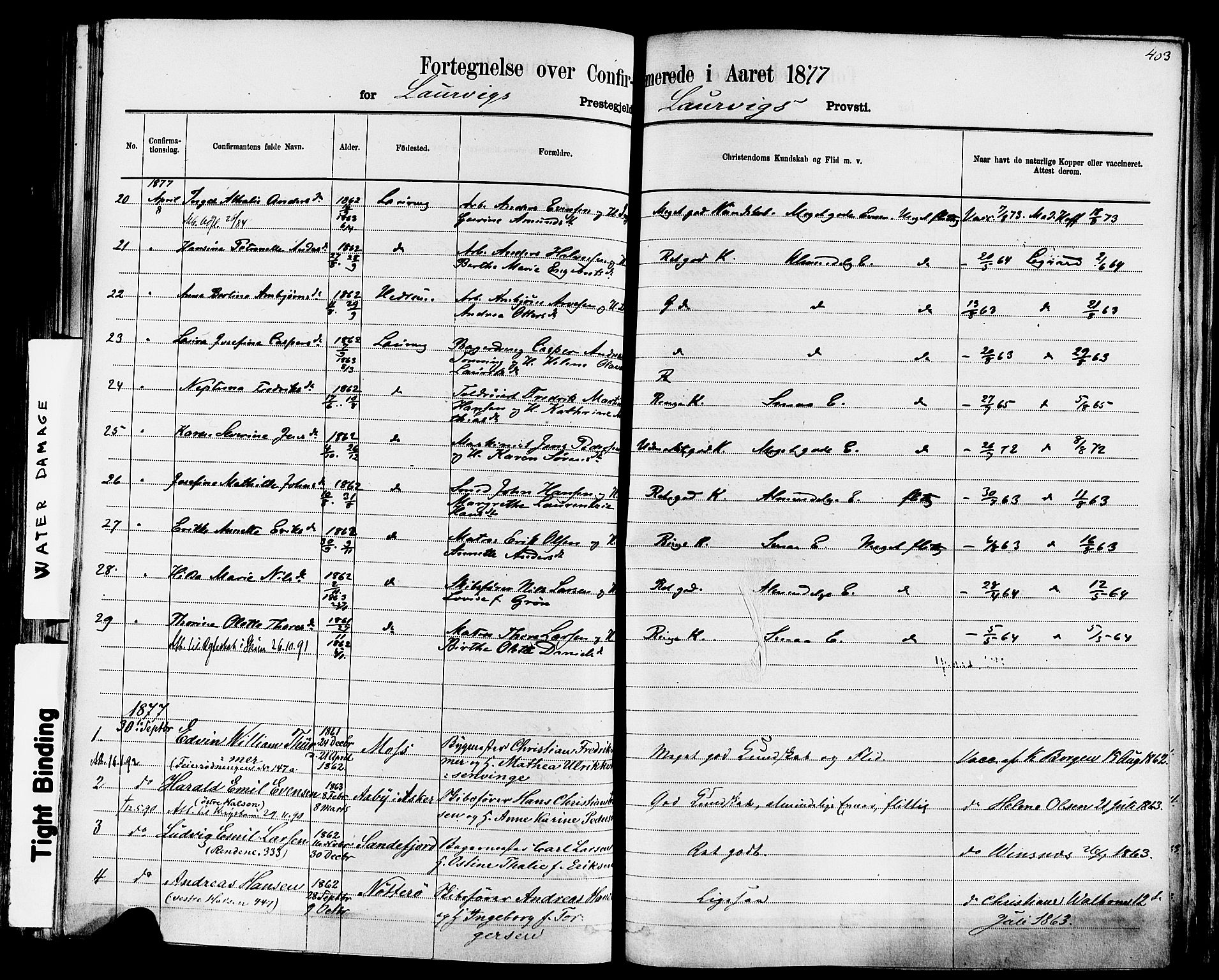 Larvik kirkebøker, AV/SAKO-A-352/F/Fa/L0006: Parish register (official) no. I 6, 1871-1883, p. 403