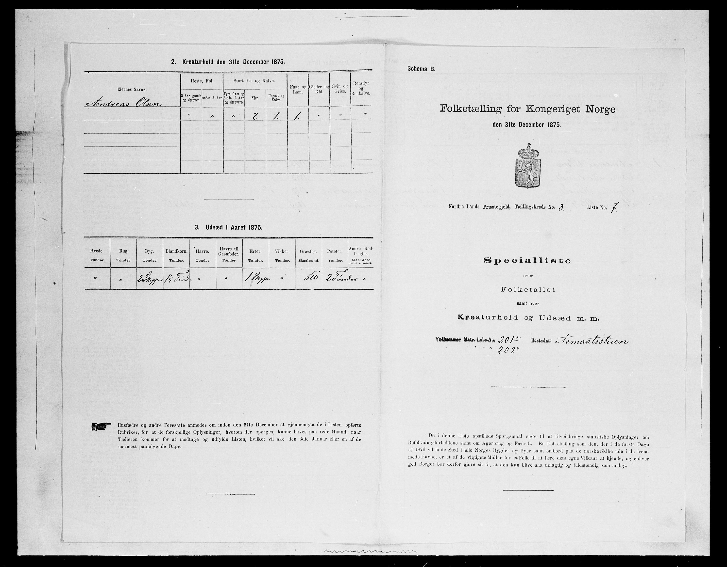 SAH, 1875 census for 0538P Nordre Land, 1875, p. 381