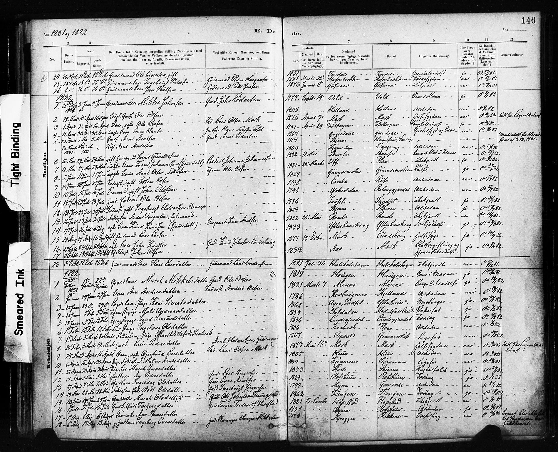 Ministerialprotokoller, klokkerbøker og fødselsregistre - Sør-Trøndelag, SAT/A-1456/674/L0871: Parish register (official) no. 674A03, 1880-1896, p. 146