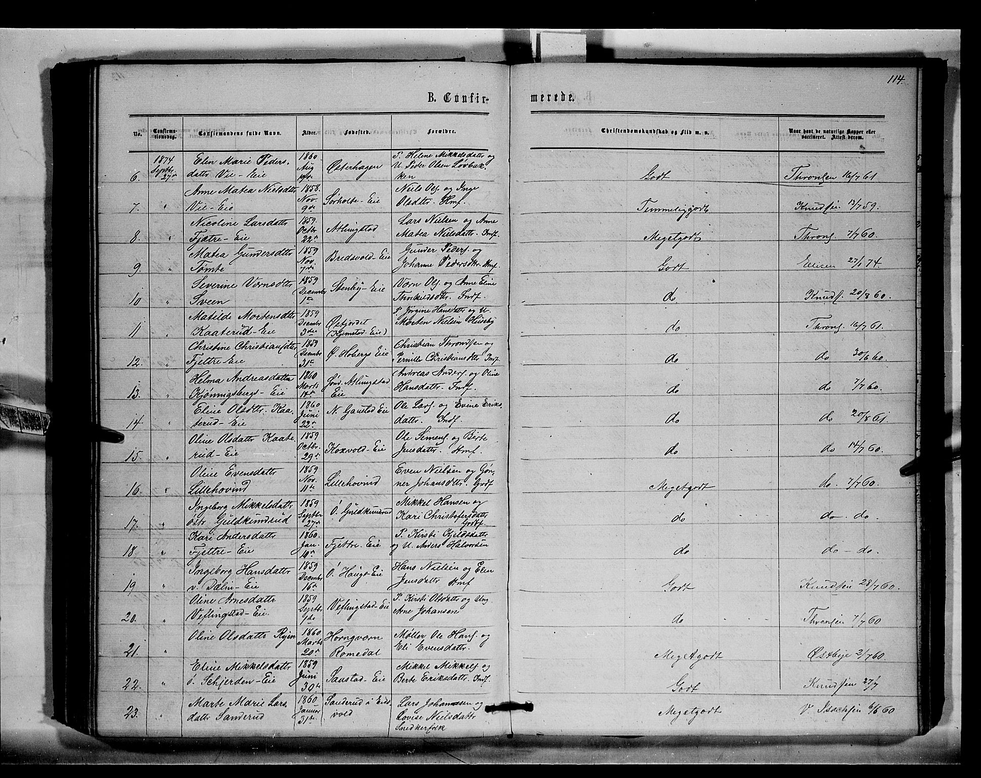 Stange prestekontor, SAH/PREST-002/K/L0015: Parish register (official) no. 15, 1862-1879, p. 114