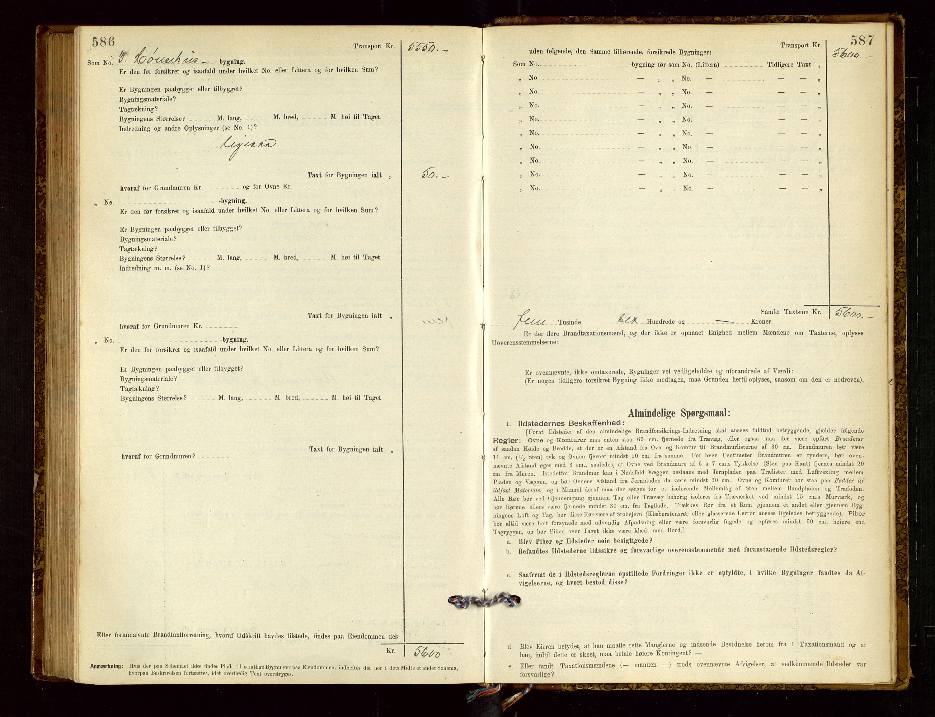 Nedstrand lensmannskontor, SAST/A-100236/Gob/L0001: "Brandtaxationsprotokol for Nerstrand Lensmandsdistrikt Ryfylke fogderi", 1895-1915, p. 586-587