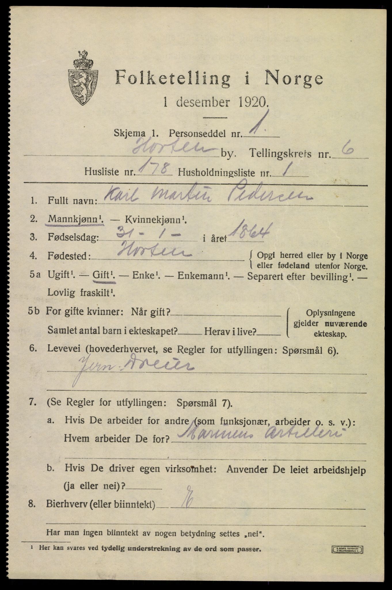 SAKO, 1920 census for Horten, 1920, p. 25417