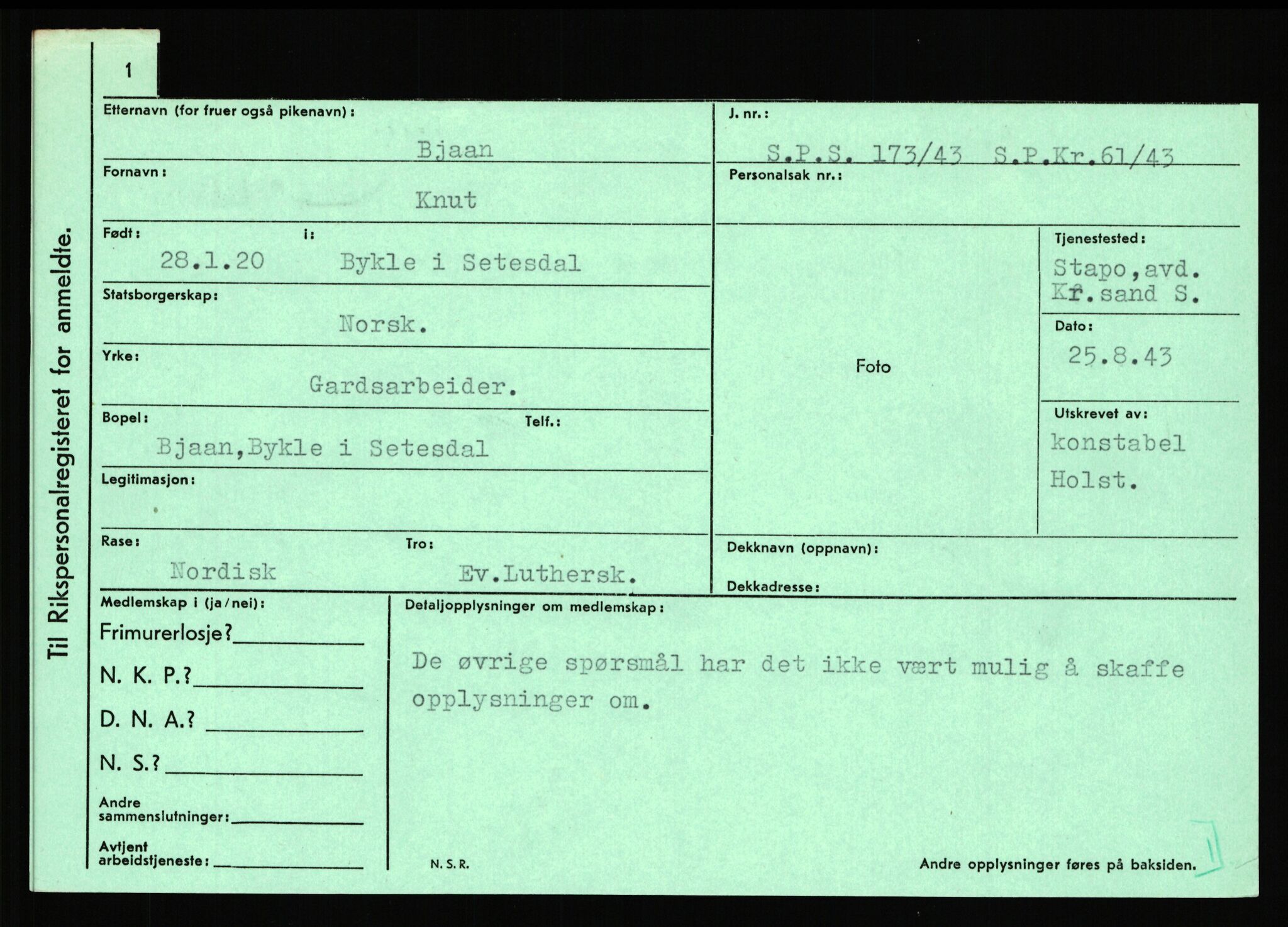 Statspolitiet - Hovedkontoret / Osloavdelingen, AV/RA-S-1329/C/Ca/L0002: Arneberg - Brand, 1943-1945, p. 3366