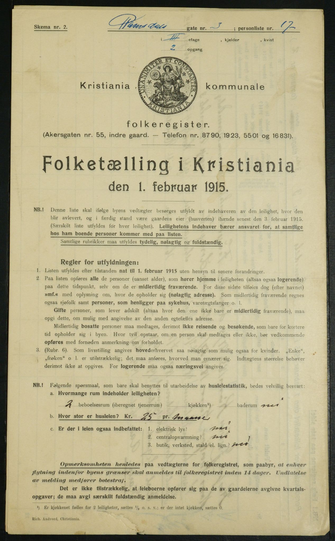 OBA, Municipal Census 1915 for Kristiania, 1915, p. 82913