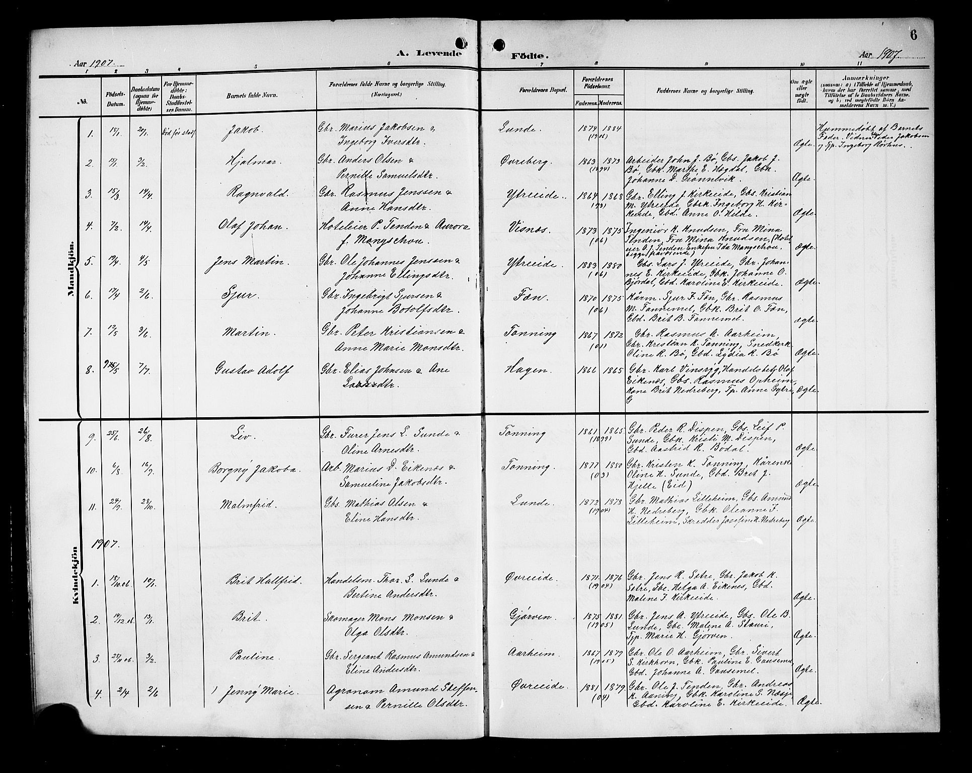 Stryn Sokneprestembete, AV/SAB-A-82501: Parish register (copy) no. A 3, 1906-1924, p. 6