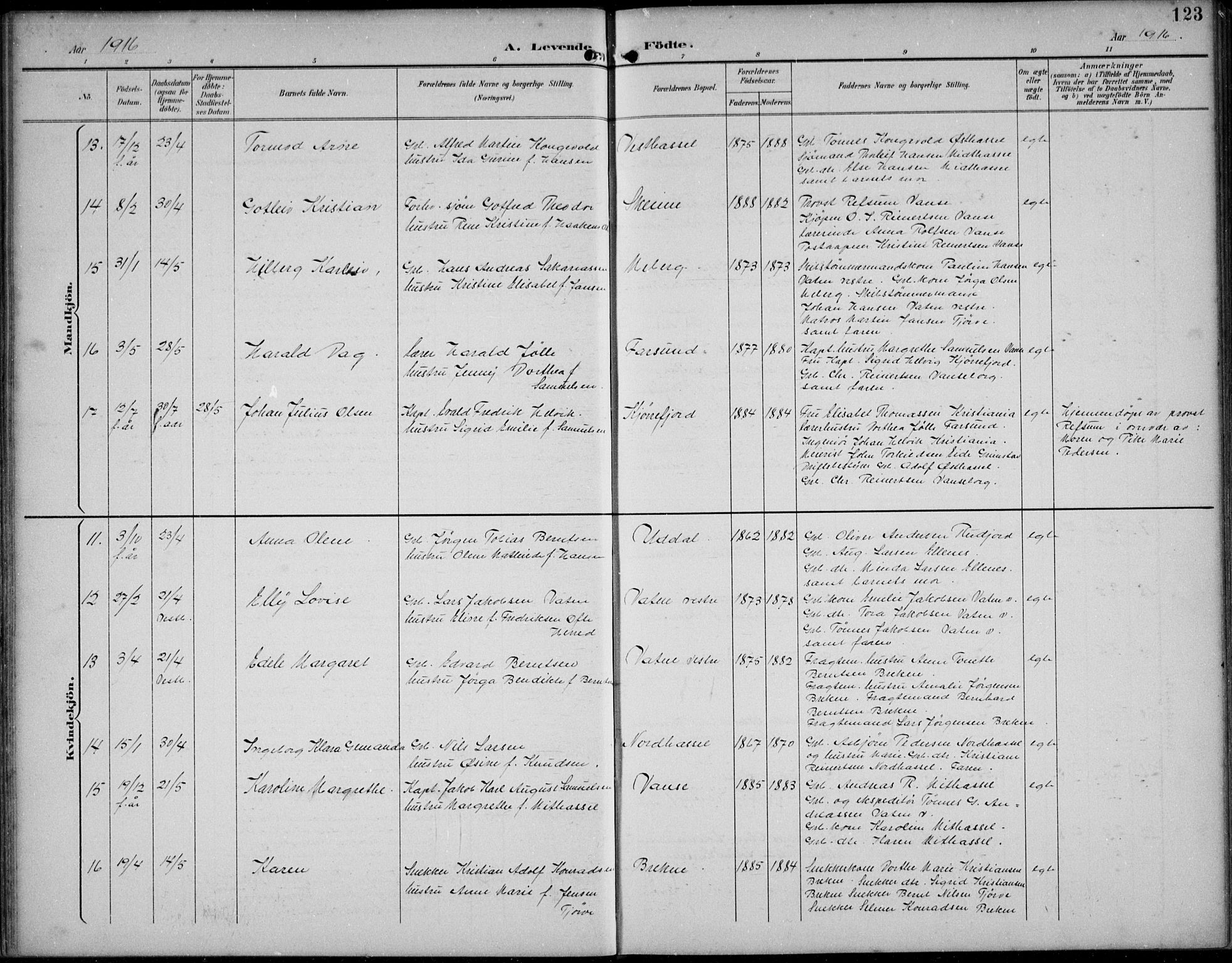 Lista sokneprestkontor, AV/SAK-1111-0027/F/Fb/L0005: Parish register (copy) no. B 5, 1892-1923, p. 123