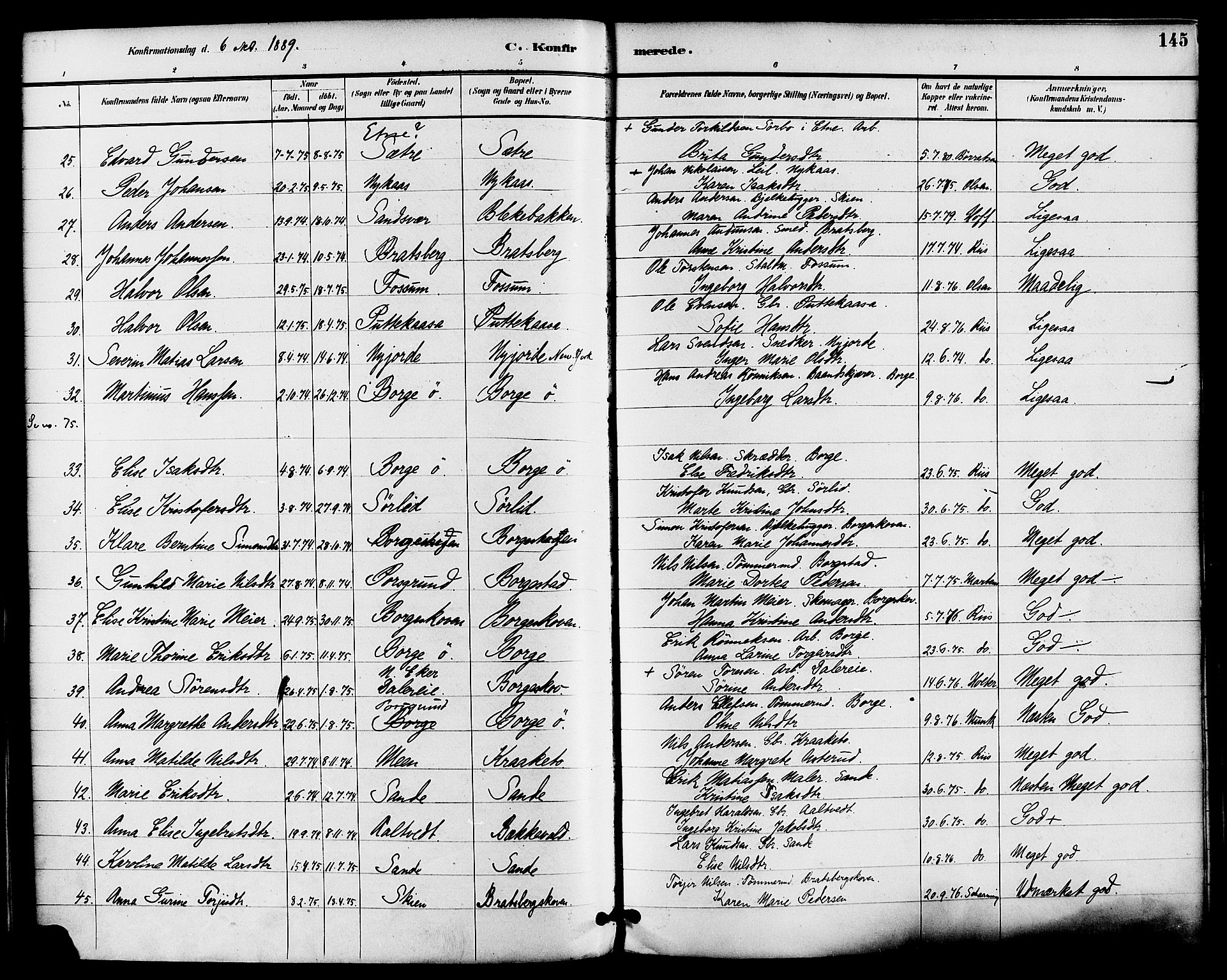 Gjerpen kirkebøker, AV/SAKO-A-265/F/Fa/L0010: Parish register (official) no. I 10, 1886-1895, p. 145