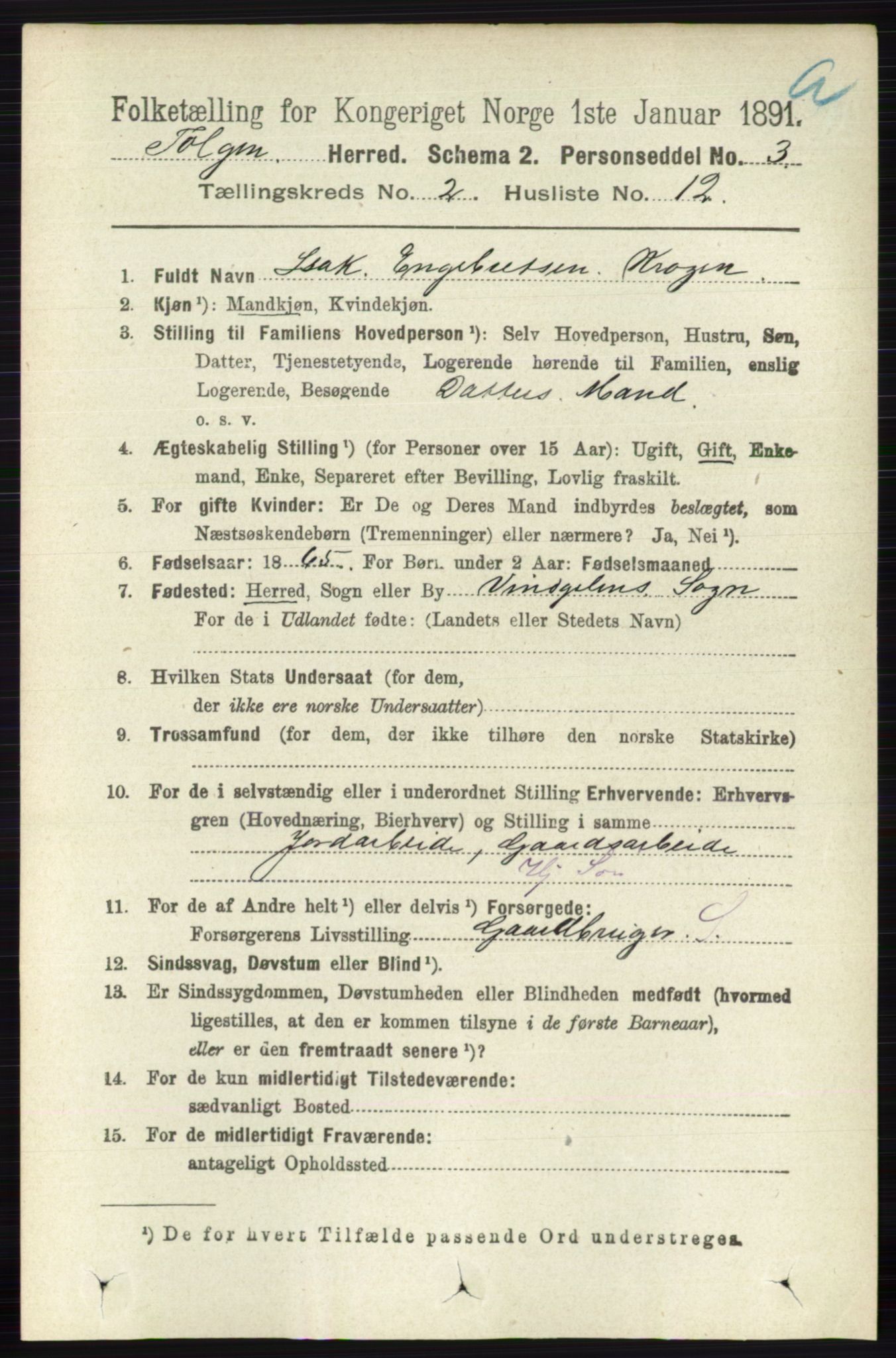 RA, 1891 census for 0436 Tolga, 1891, p. 363