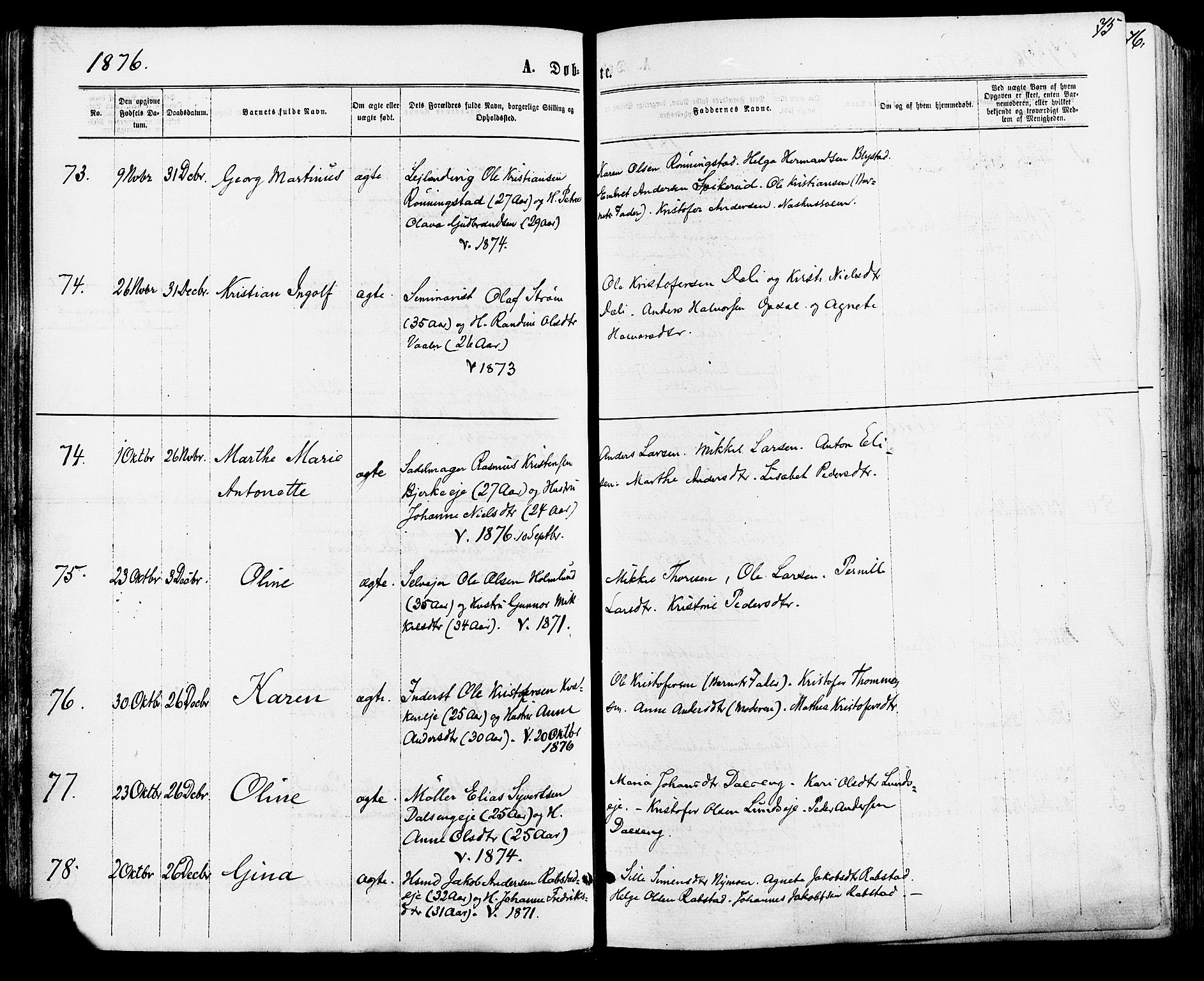 Vang prestekontor, Hedmark, SAH/PREST-008/H/Ha/Haa/L0015: Parish register (official) no. 15, 1871-1885, p. 75