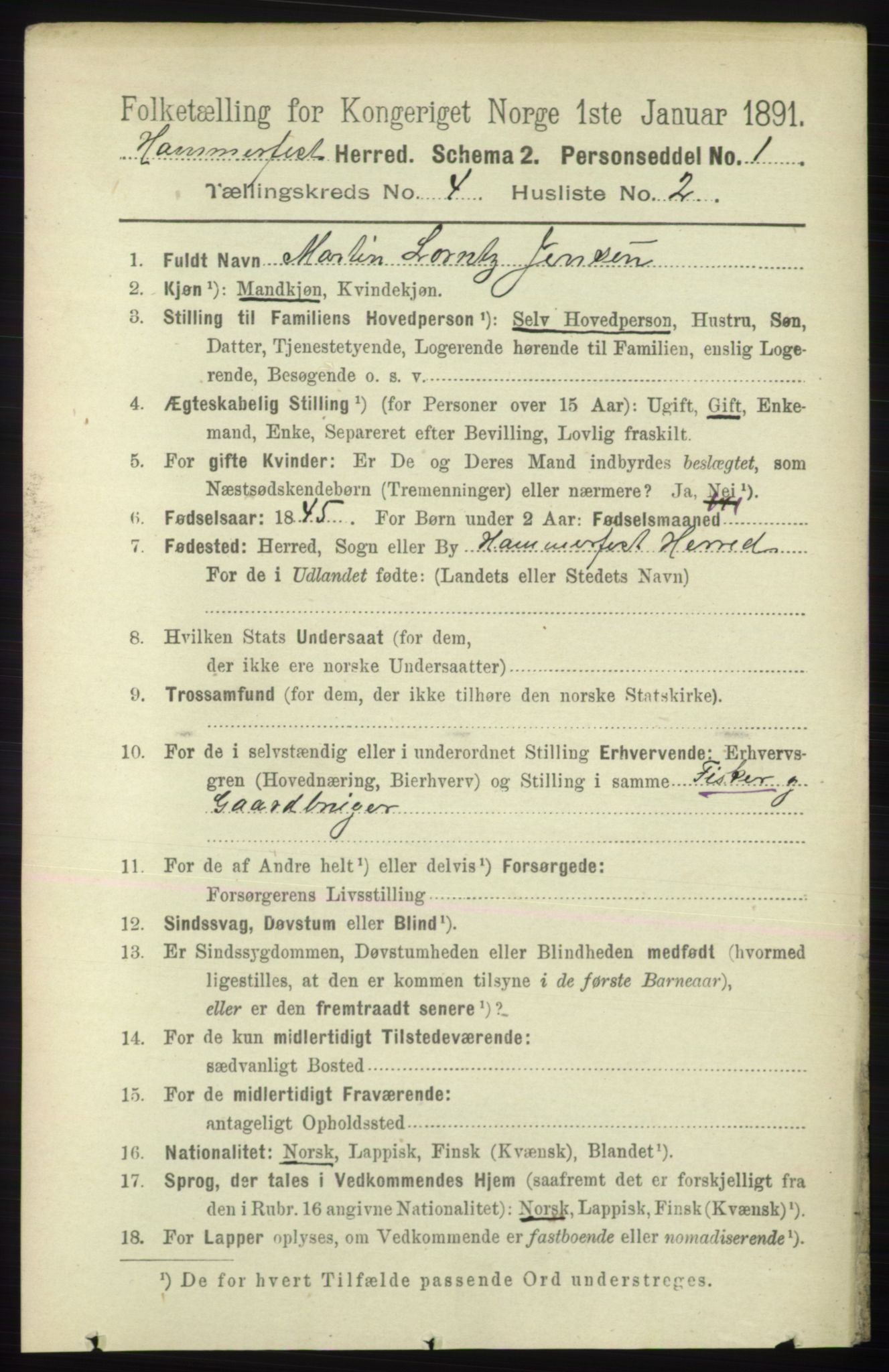 RA, 1891 census for 2016 Hammerfest, 1891, p. 1109