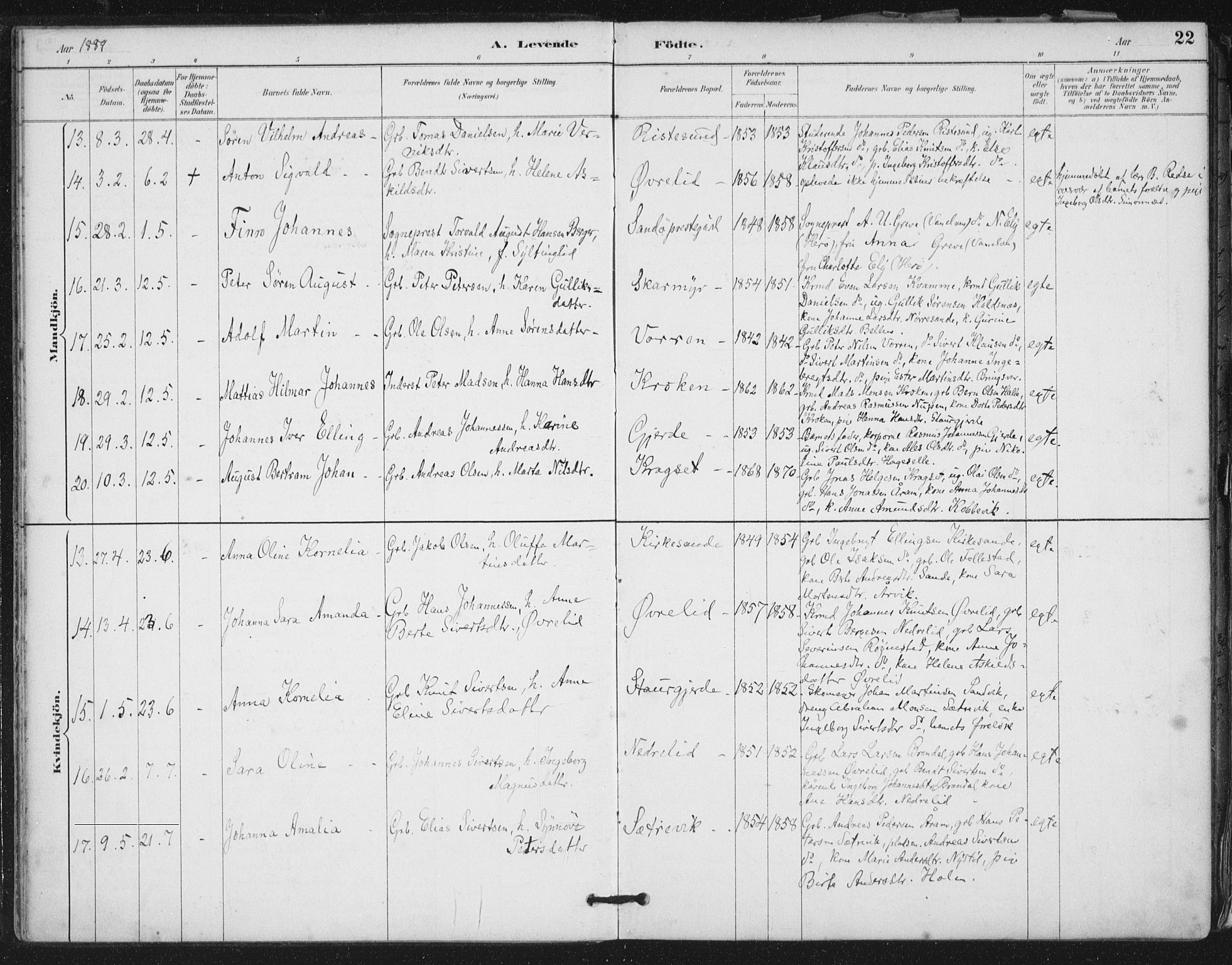 Ministerialprotokoller, klokkerbøker og fødselsregistre - Møre og Romsdal, AV/SAT-A-1454/503/L0037: Parish register (official) no. 503A05, 1884-1900, p. 22