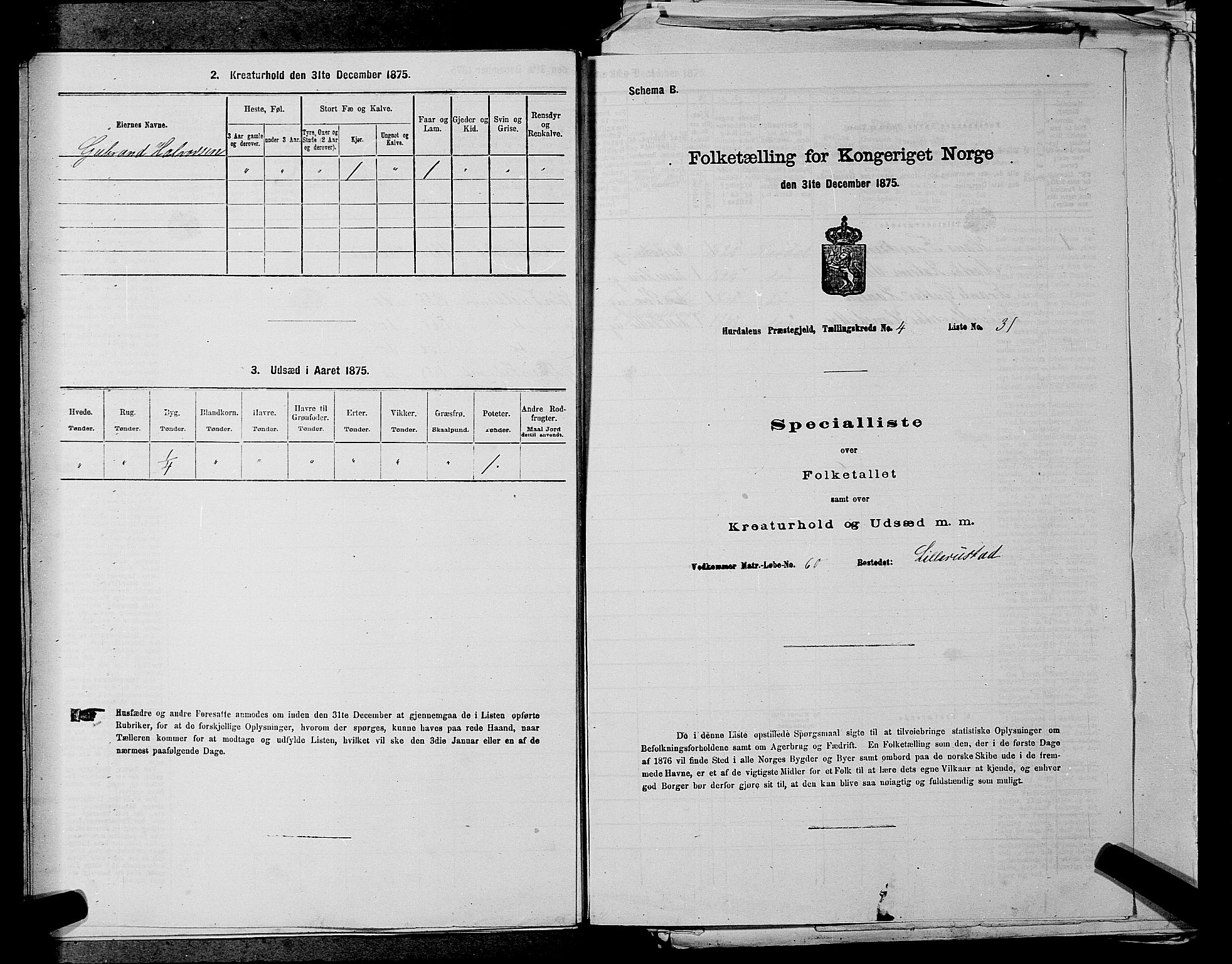 RA, 1875 census for 0239P Hurdal, 1875, p. 724