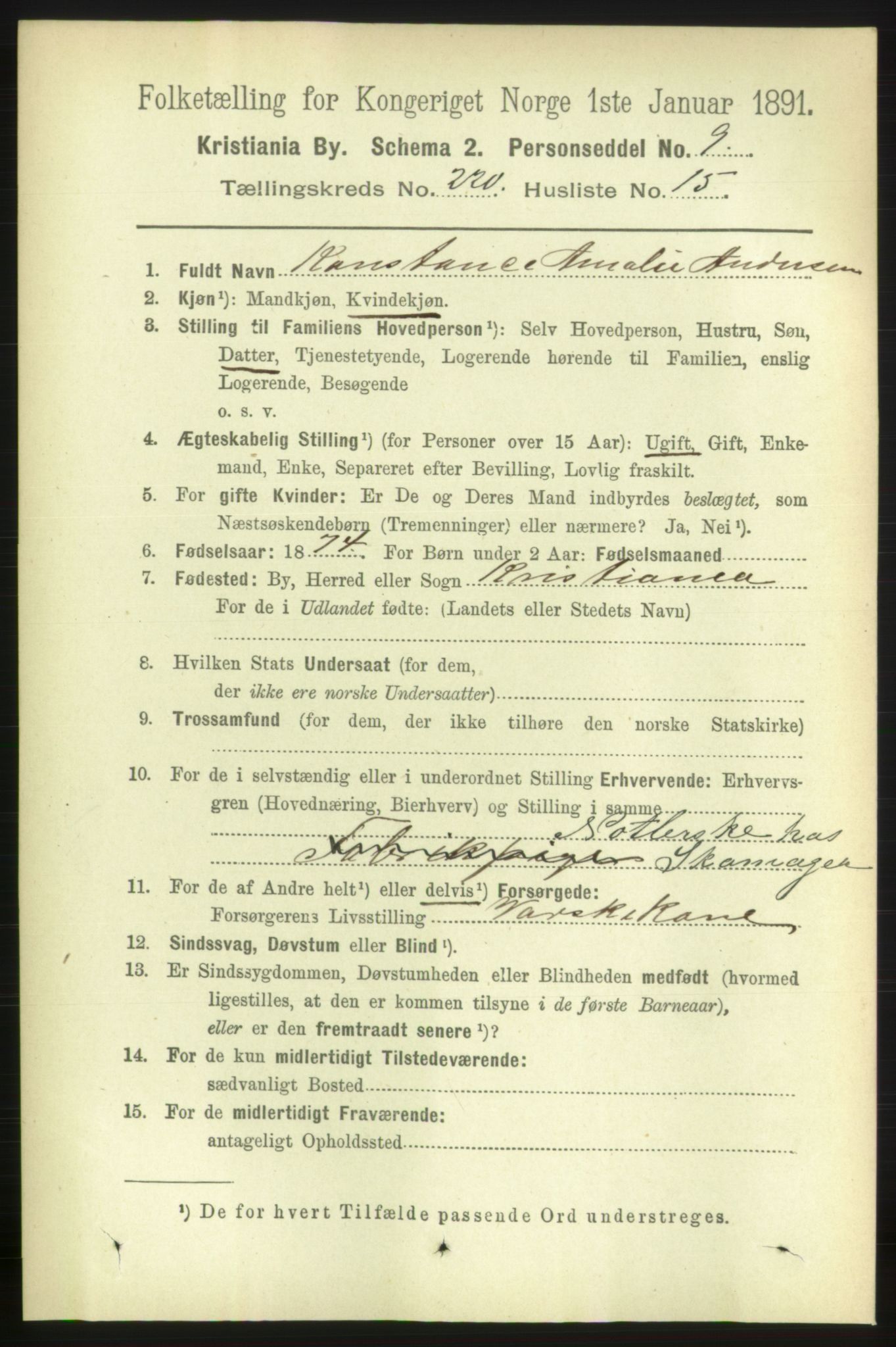RA, 1891 census for 0301 Kristiania, 1891, p. 131407