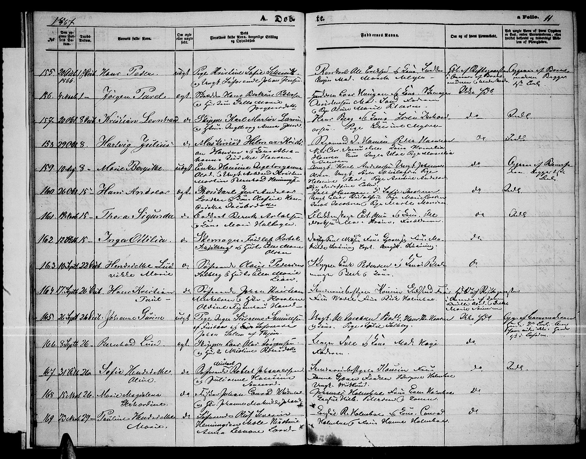 Tromsø sokneprestkontor/stiftsprosti/domprosti, SATØ/S-1343/G/Gb/L0007klokker: Parish register (copy) no. 7, 1867-1875, p. 11