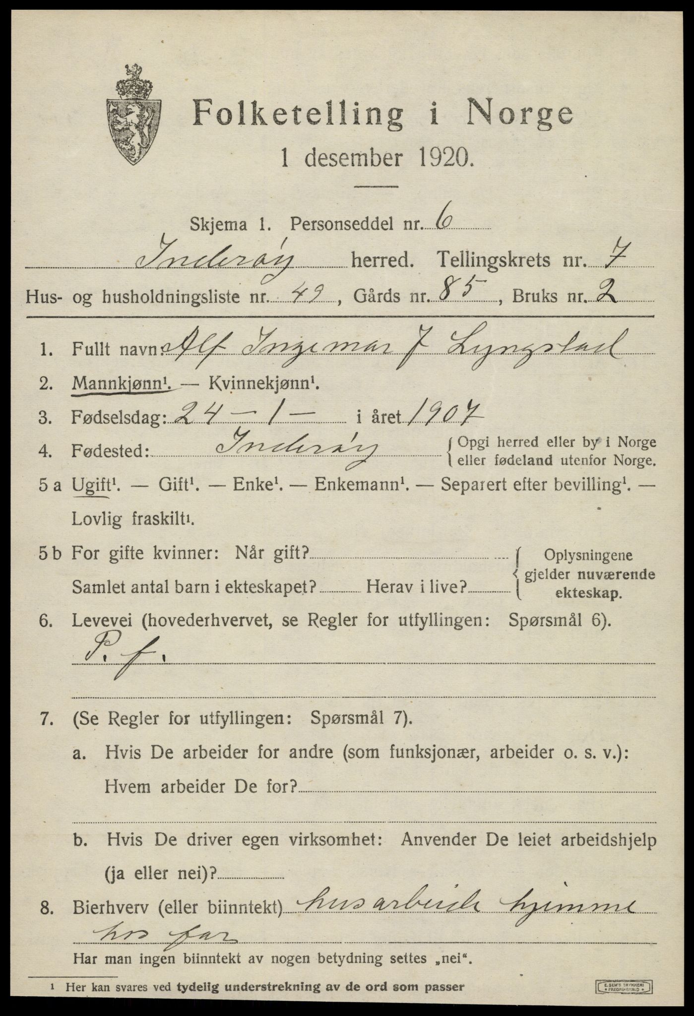 SAT, 1920 census for Inderøy, 1920, p. 5571