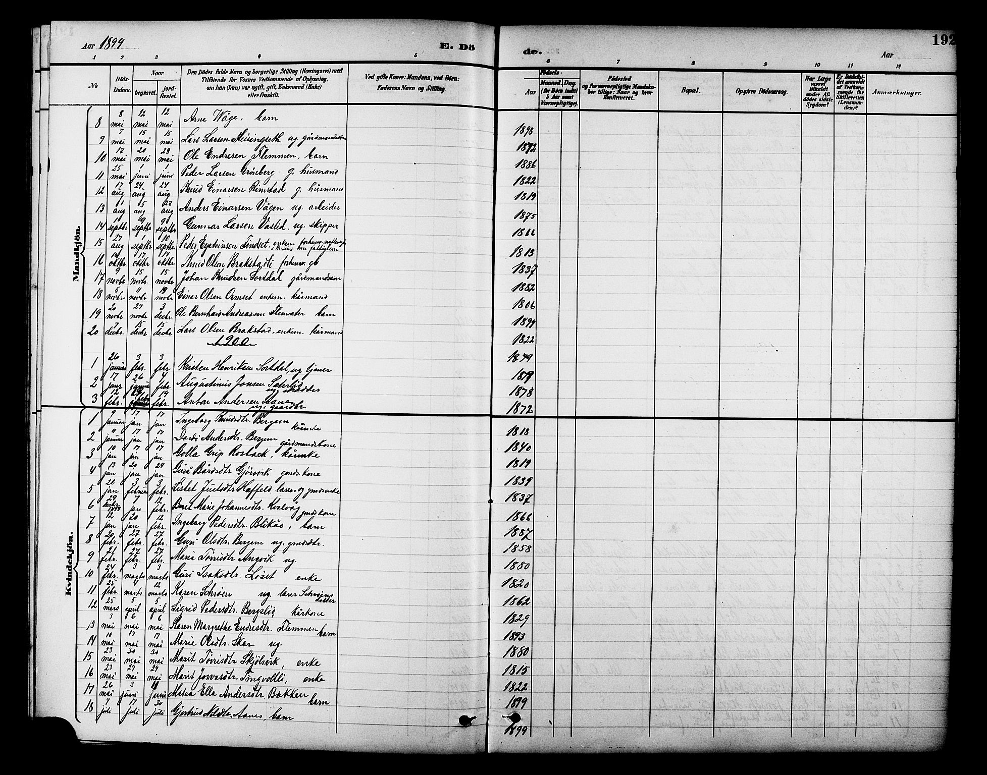 Ministerialprotokoller, klokkerbøker og fødselsregistre - Møre og Romsdal, AV/SAT-A-1454/586/L0992: Parish register (copy) no. 586C03, 1892-1909, p. 192