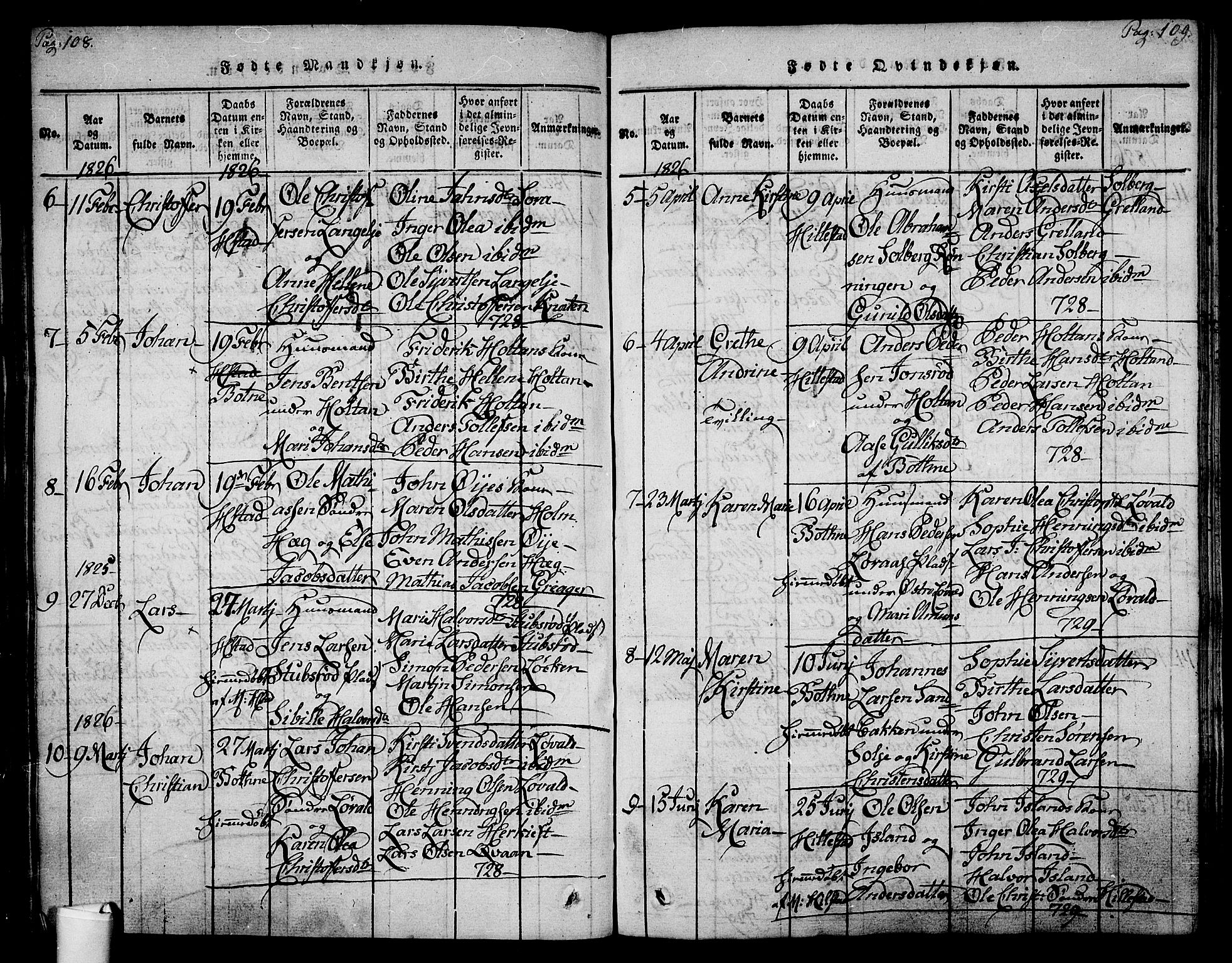 Botne kirkebøker, SAKO/A-340/F/Fa/L0005: Parish register (official) no. I 5, 1814-1836, p. 108-109