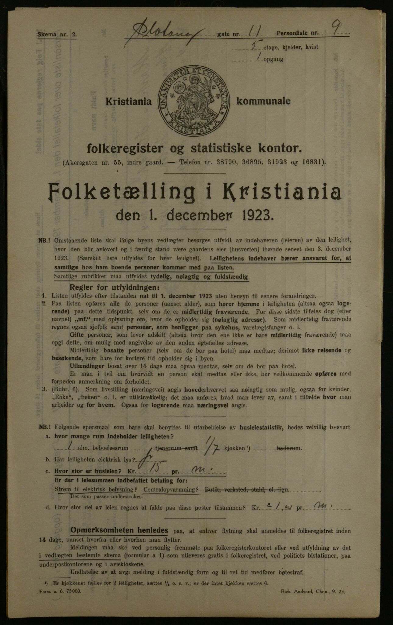 OBA, Municipal Census 1923 for Kristiania, 1923, p. 88815