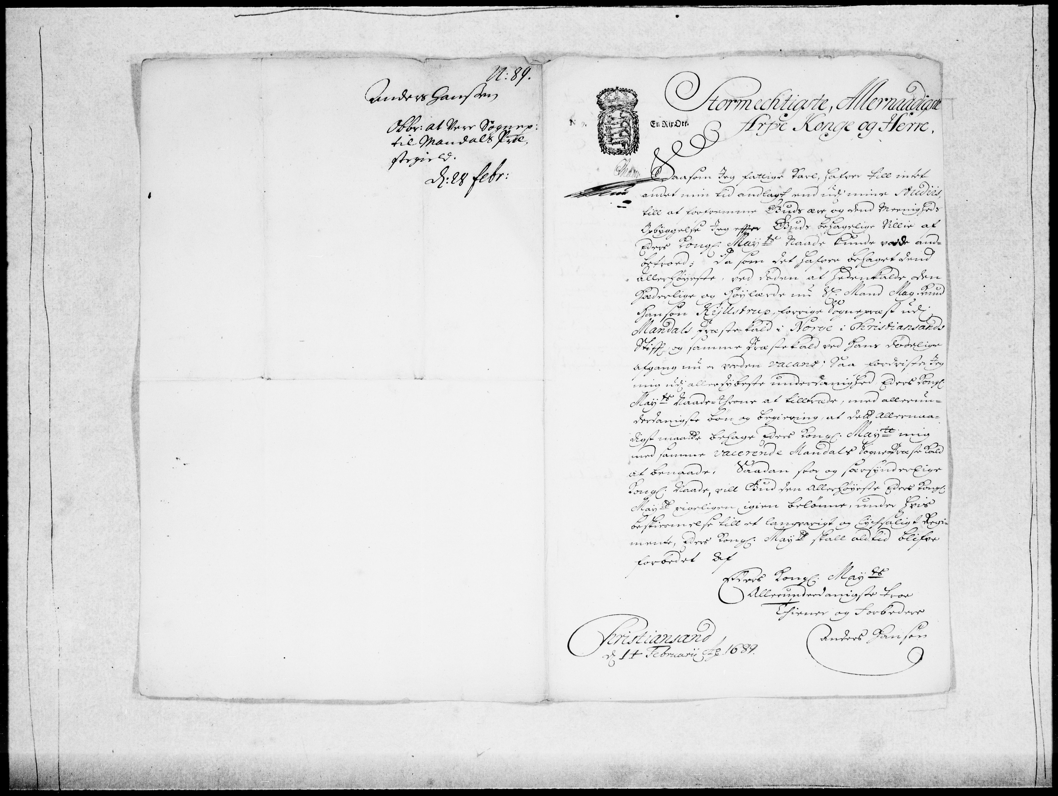 Danske Kanselli 1572-1799, AV/RA-EA-3023/F/Fc/Fcc/Fcca/L0042: Norske innlegg 1572-1799, 1688-1689, p. 443