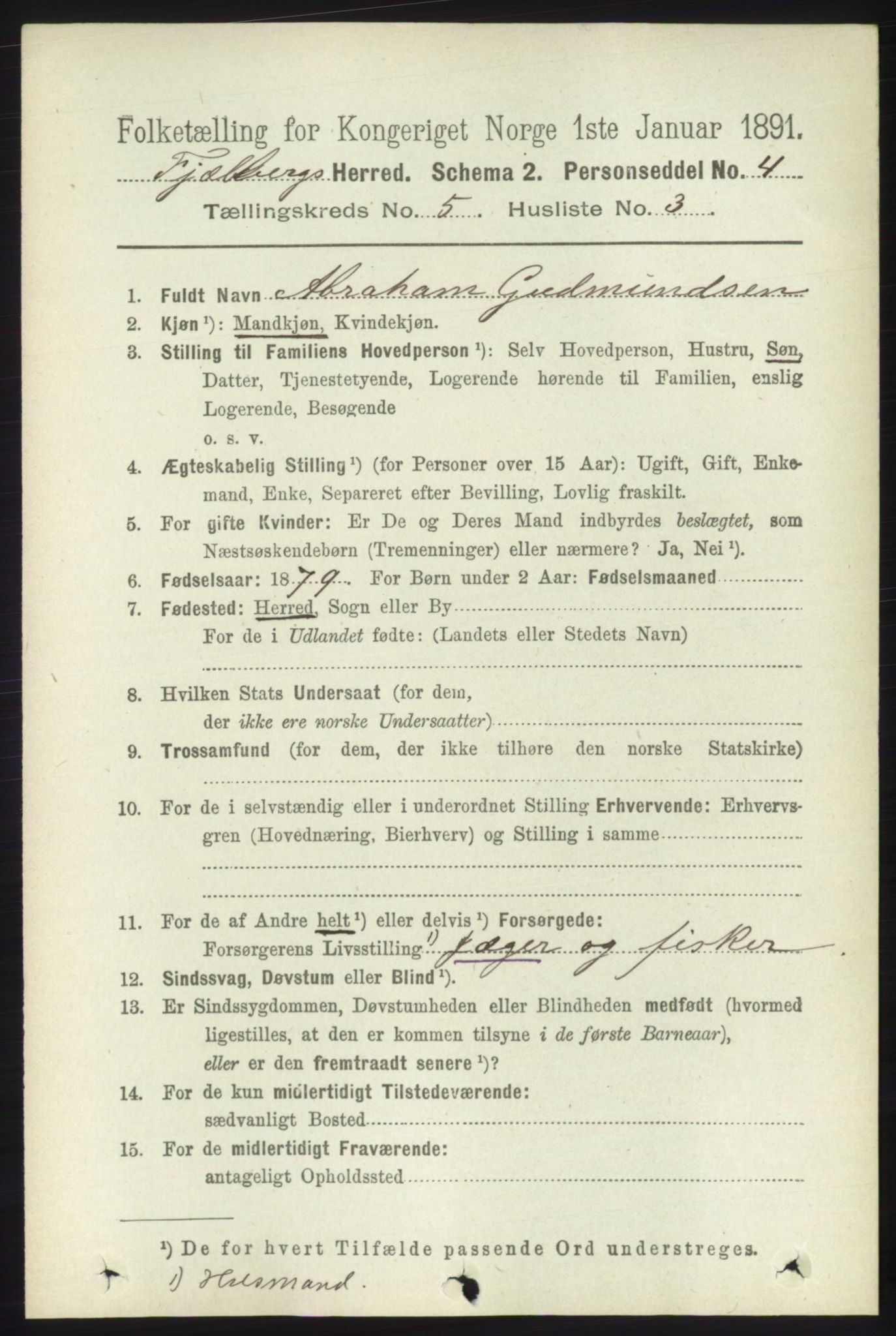 RA, 1891 census for 1213 Fjelberg, 1891, p. 1507