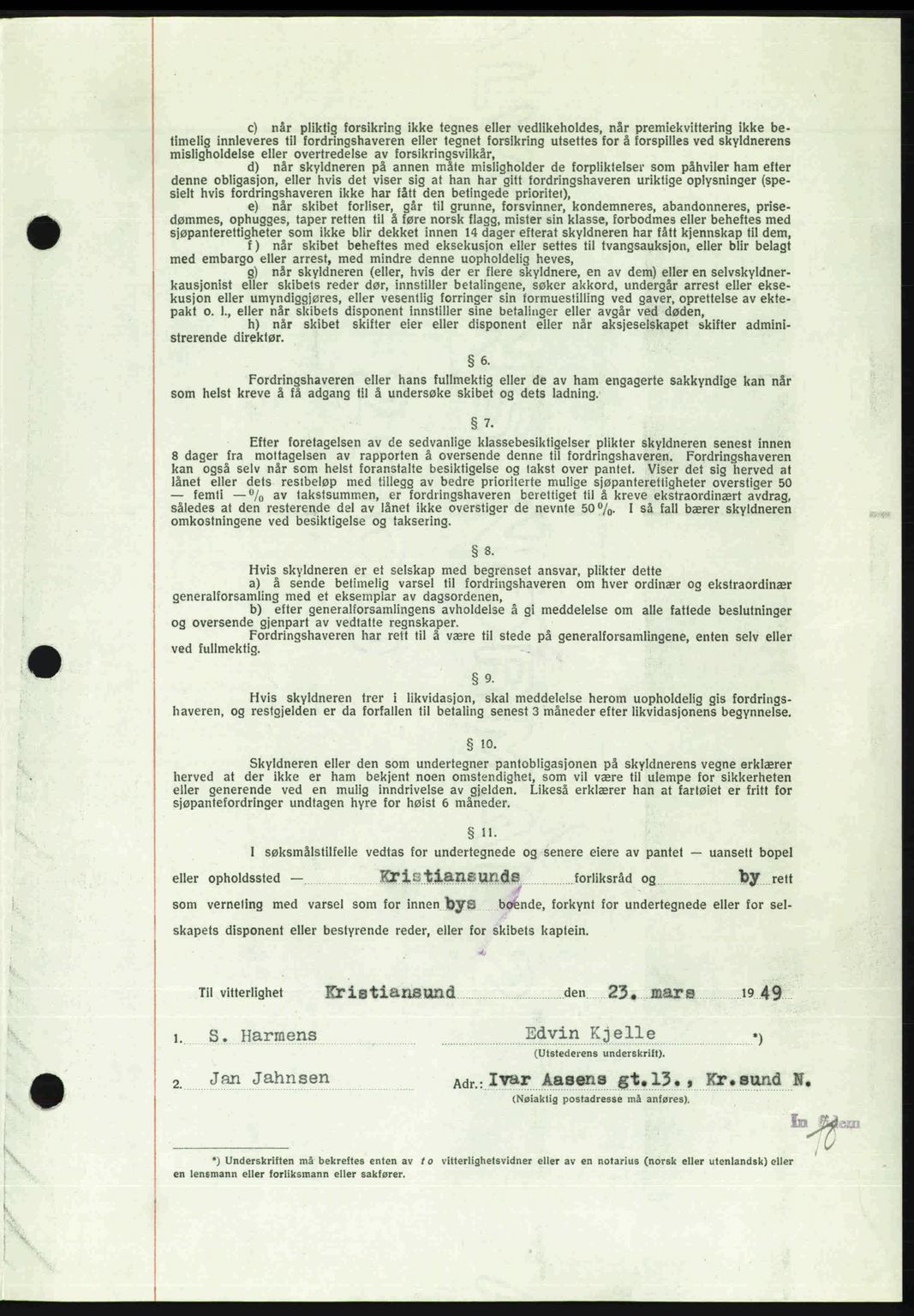 Kristiansund byfogd, AV/SAT-A-4587/A/27: Mortgage book no. 45, 1948-1949, Diary no: : 526/1949