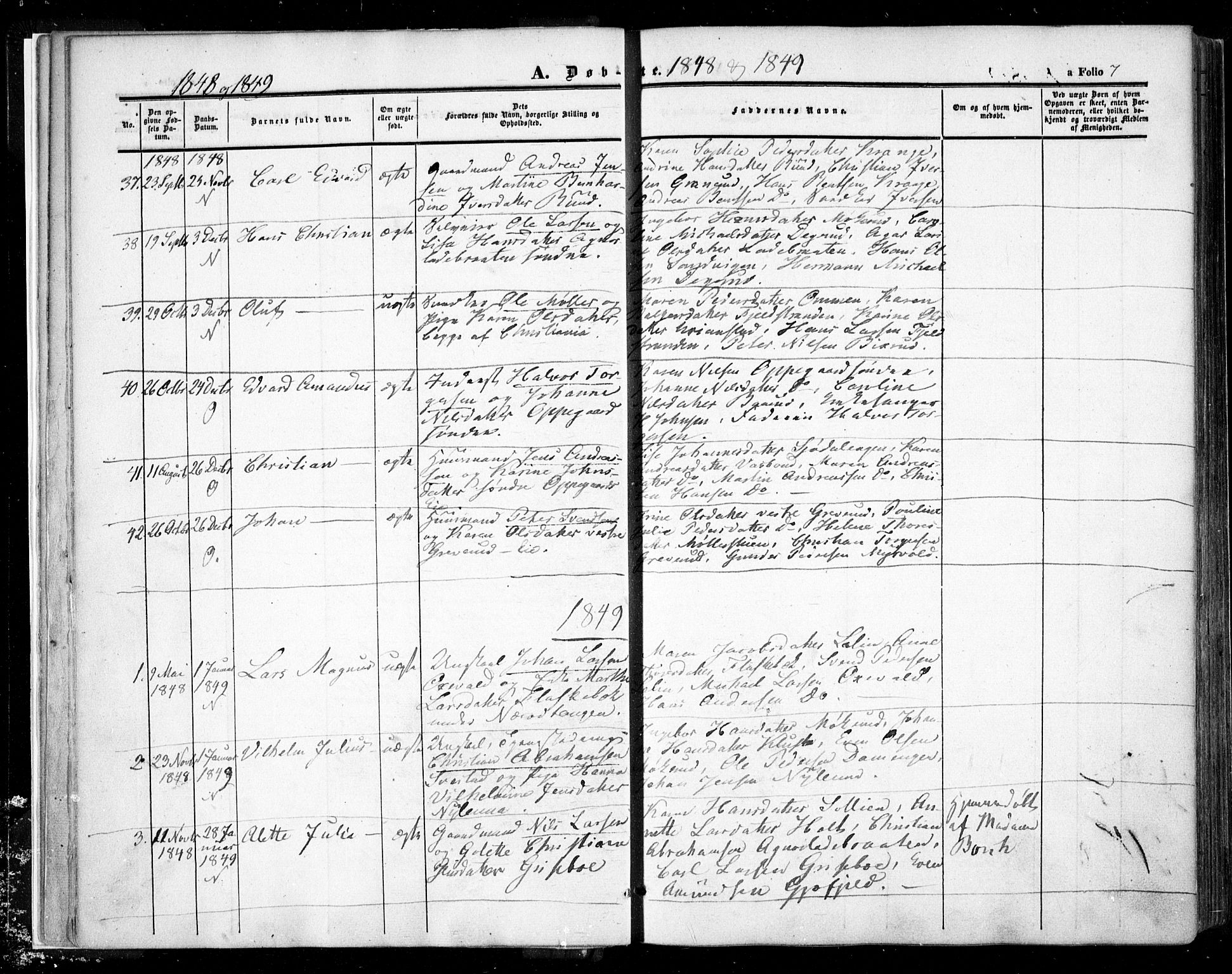 Nesodden prestekontor Kirkebøker, AV/SAO-A-10013/F/Fa/L0007: Parish register (official) no. I 7, 1848-1868, p. 7