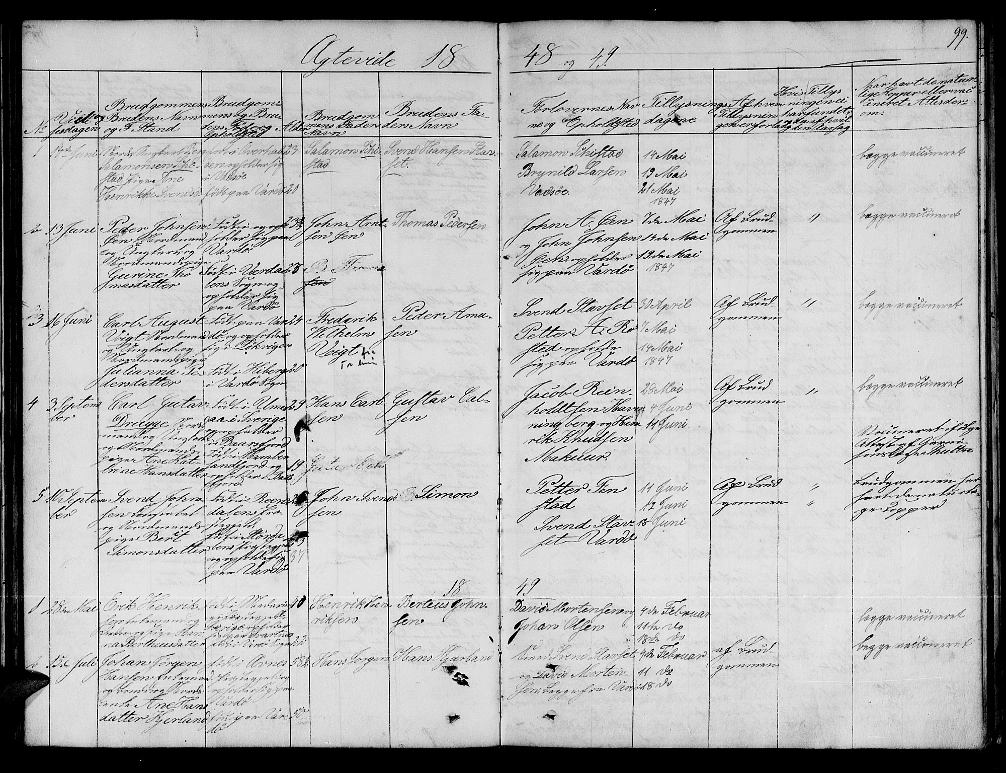 Vardø sokneprestkontor, SATØ/S-1332/H/Hb/L0001klokker: Parish register (copy) no. 1, 1844-1861, p. 99