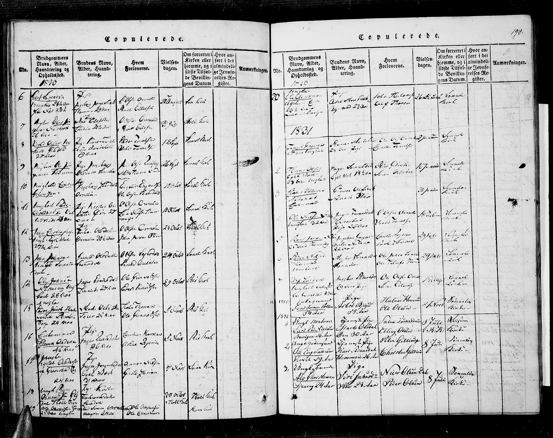 Søndeled sokneprestkontor, SAK/1111-0038/F/Fa/L0001: Parish register (official) no. A 1, 1816-1838, p. 198